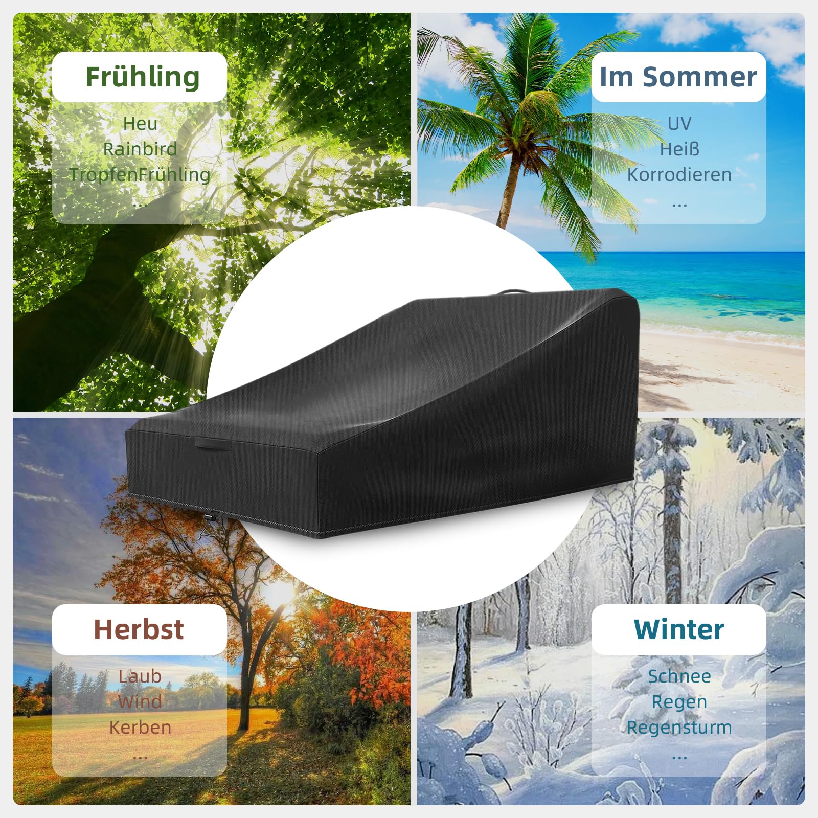Funda para Tumbona 2 Personas Impermeable, Doble Tumbona Al Aire Libre con Asa y Cordon, Resistente al Viento, 420D (210 * 160 * 40/90cm, Negro)