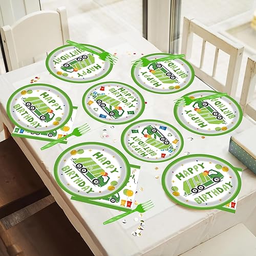 Miniatura 6 de BQK Platos de papel para camión de basura, 96 unidades, decoraciones de cumpleaños, camiones de basura, suministros de fiesta, camiones de basura,