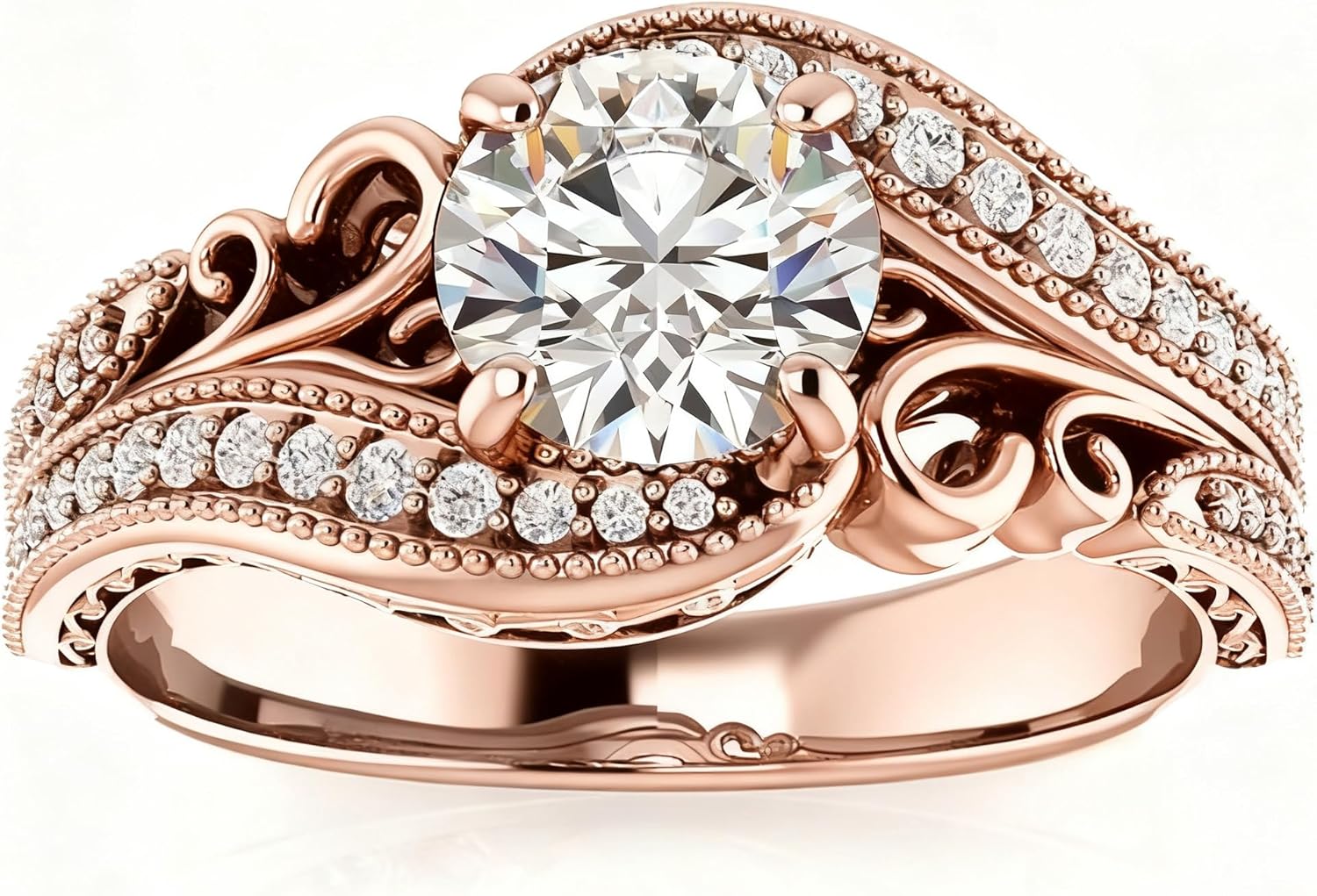 IGI CERTIFIED Vintage Diamond Ring Silver or 10K/14K/18K Gold Lab Grown 1-3 CT Diamond Engagement Ring Personalized Round Diamond Ring for Women