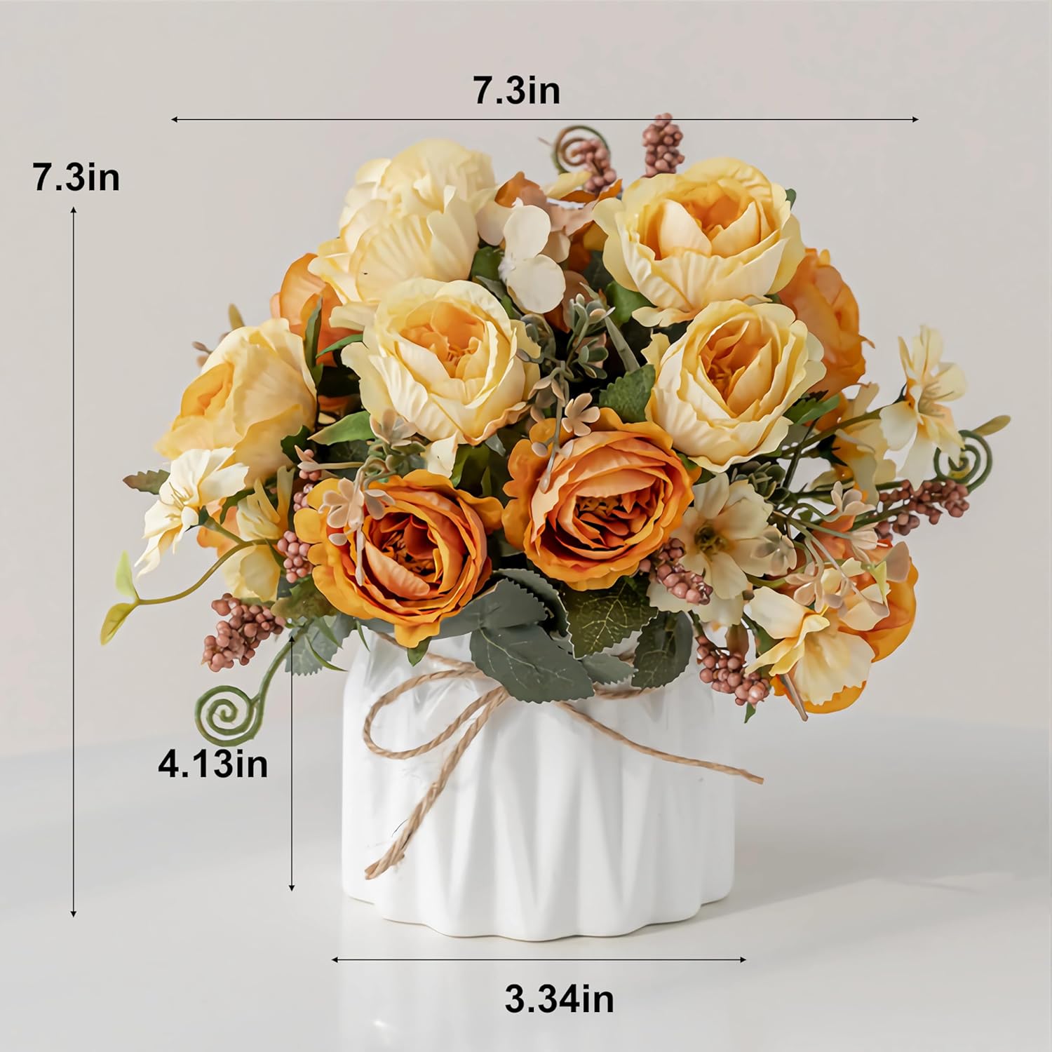 Hbluefat Faux Flowers with Vase,Artificial Silk Flowers in Ceramic Vase,Small Fake Flower Arrangement for Home Office Kitchen Bathroom Coffee Dining Table Centerpiece Decor (Yellow,Pomegranate)