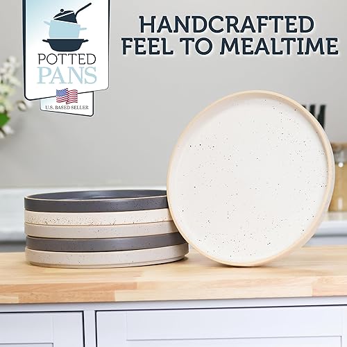Miniatura 7 de Potted Pans Platos de cerámica  Juego de 6 platos de porcelana plana neutros  Platos modernos de 10.5 pulgadas con borde de labios para uso diario