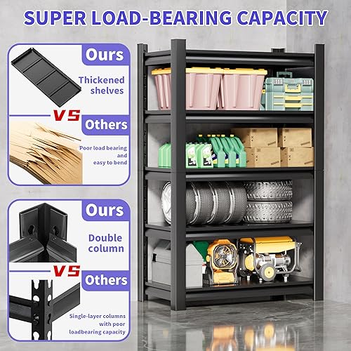 Miniatura 7 de Estantería de metal resistente de 5 niveles, 24 pulgadas de profundidad x 48 pulgadas de ancho x 72 pulgadas de alto, estilo industrial, estantes