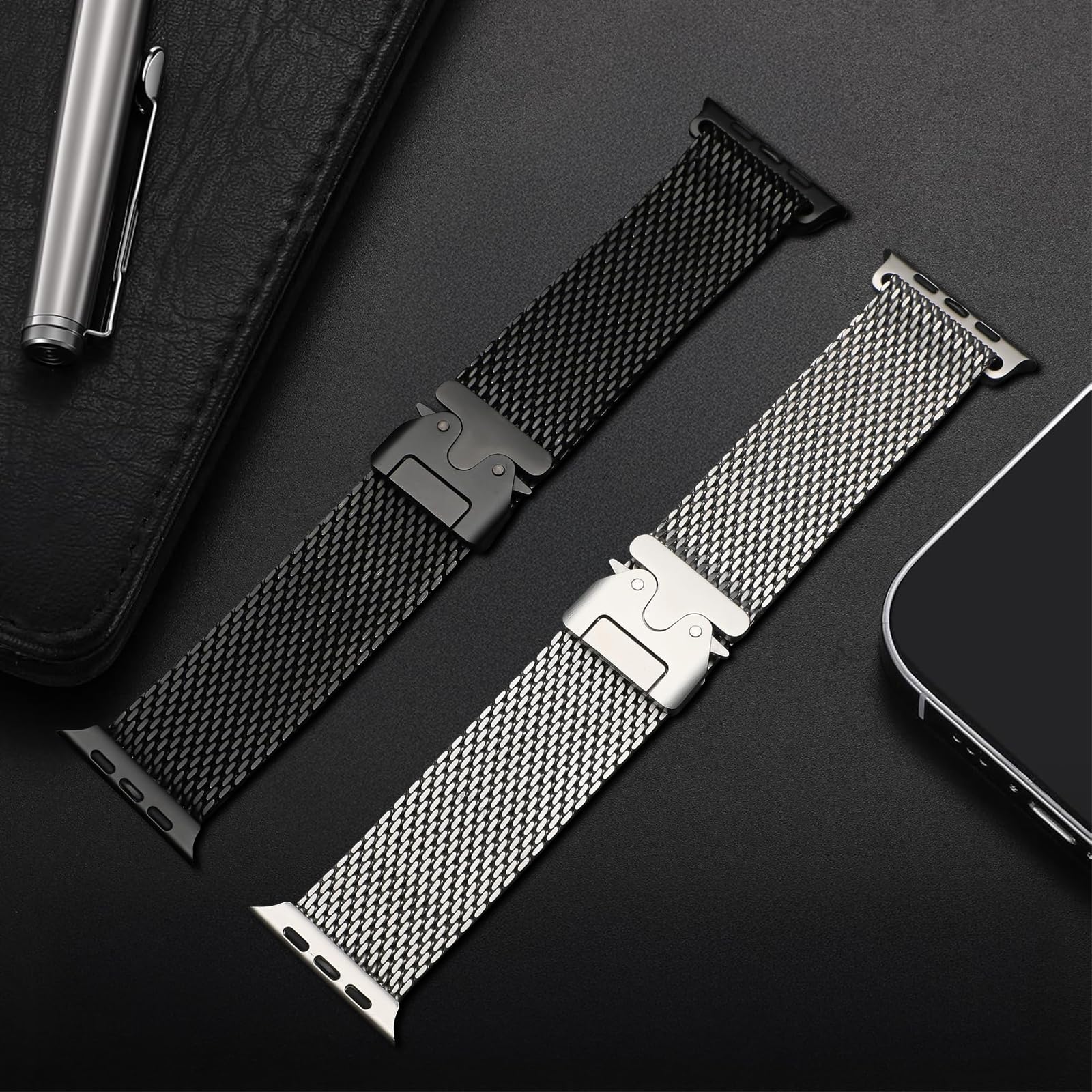 Pulsera Milanese Loop en Titanio Compatible con Correa Apple Watch Ultra 3/2/1 49mm 46mm 45mm 44mm 42mm(Series 3 2 1) Mujeres Hombres, Hebilla Paracaídas Correas Metal para iWatch 11 10 9 SE 8 7 6 5 4