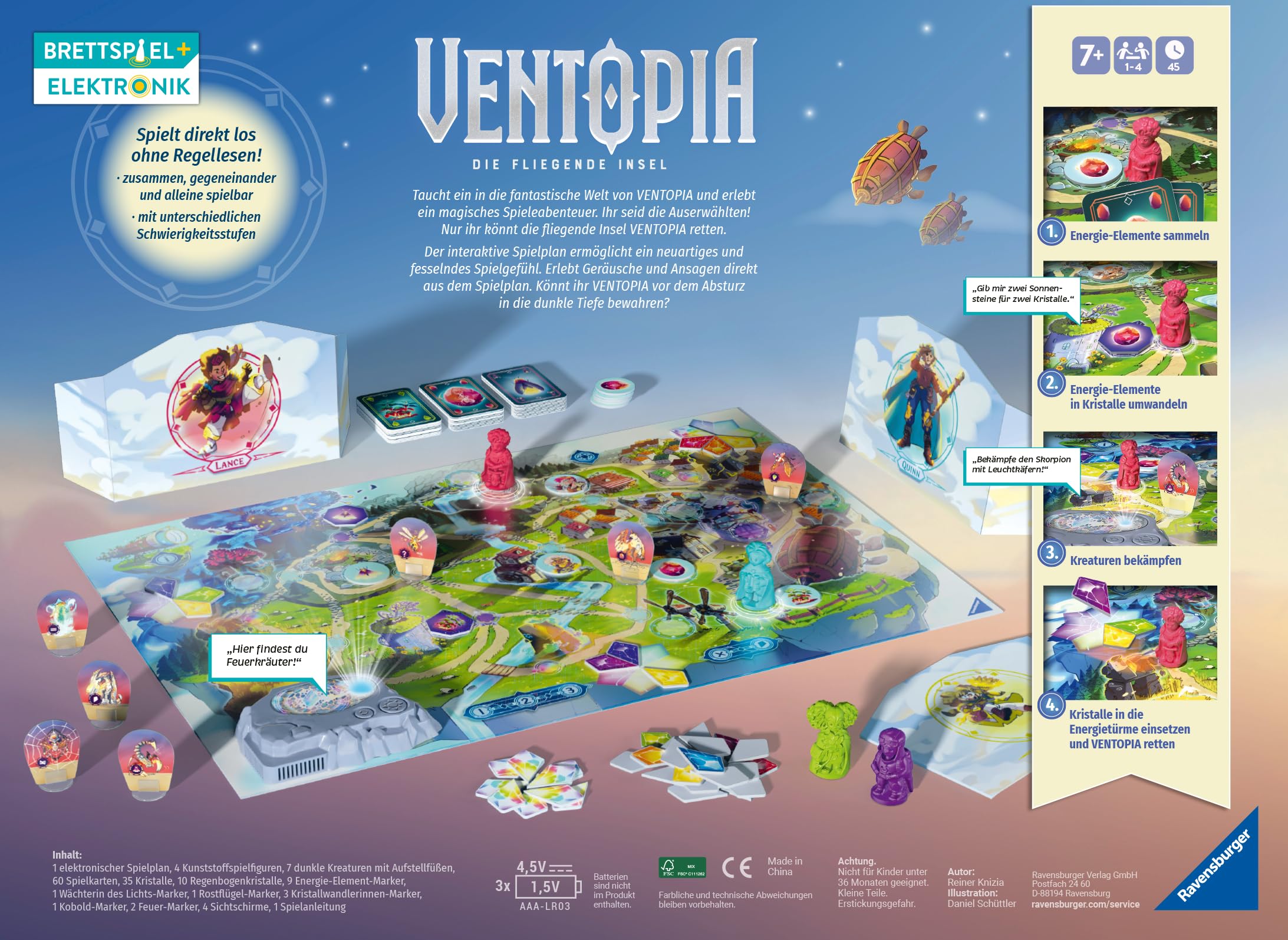 Ravensburger 24582 Ventopia - Die Fliegende Insel, Brettspiel mit Elektronik für Kinder ab 7 Jahren für 1 bis 4 Spieler