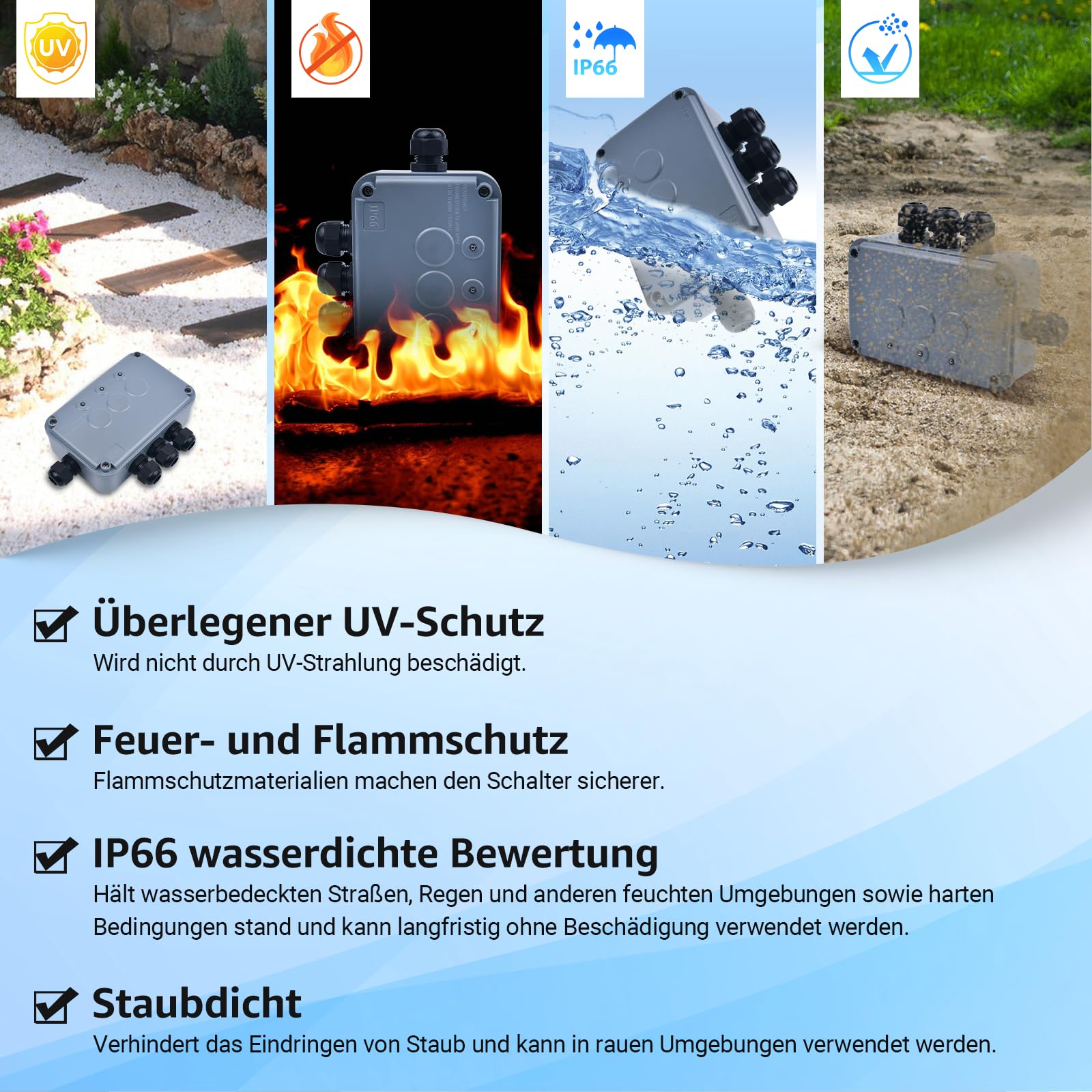 Smart Außenschalter, NineLeaf 3-fach Outdoor-Schaltbox, robuste IP66 wasserdichte Box, WiFi-Licht-Timer, Garten Schalter, Ferngesteuerte Teichbeleuchtung, kompatibel mit Tuya/Smart Life, 110V-240V