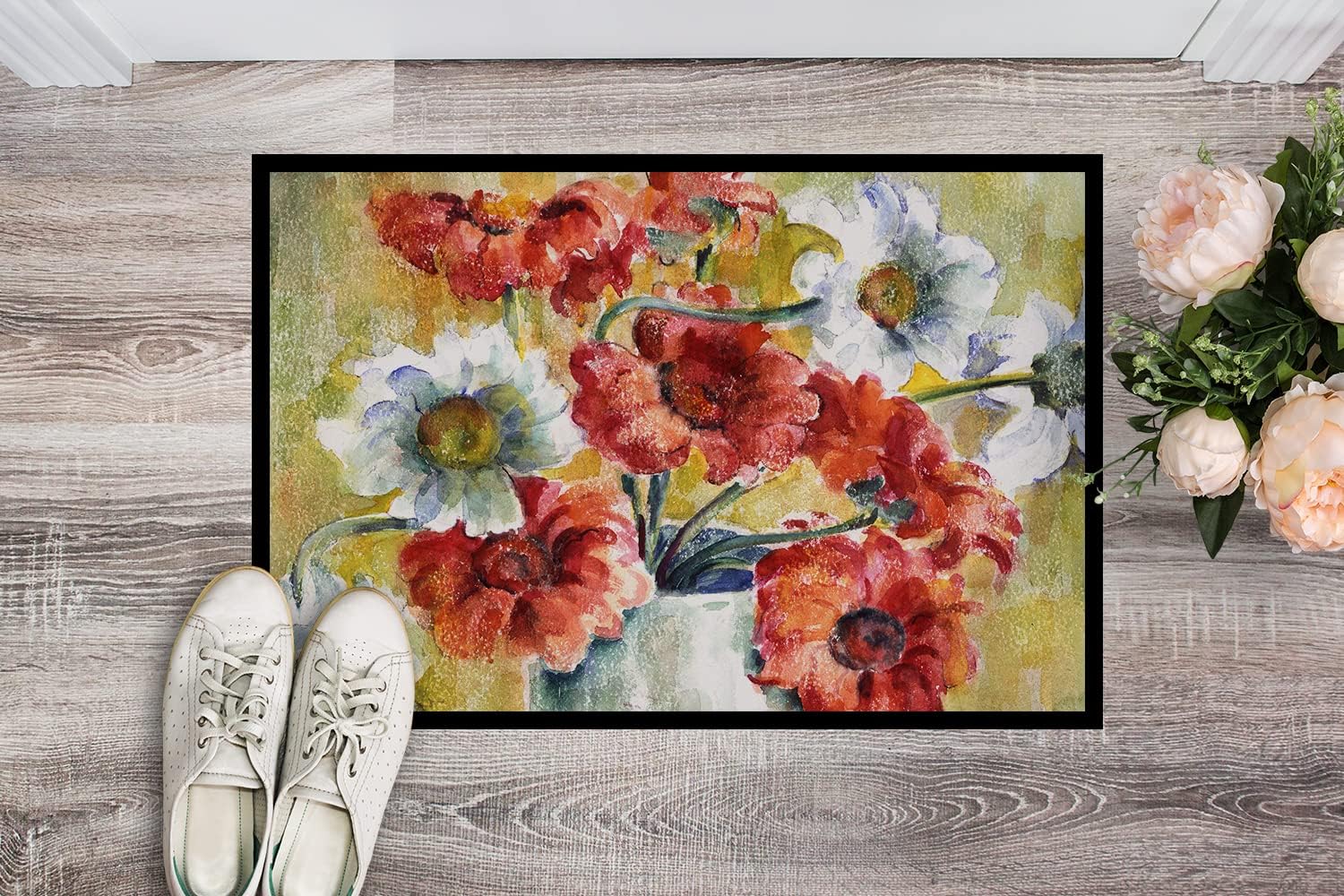 Caroline's Treasures GFGO0028JMAT Flowers by Fiona Goldbacher Doormat 24x36 Front Door Mat Indoor Outdoor Rugs for Entryway, Non Slip Washable Low Pile, 24H X 36W