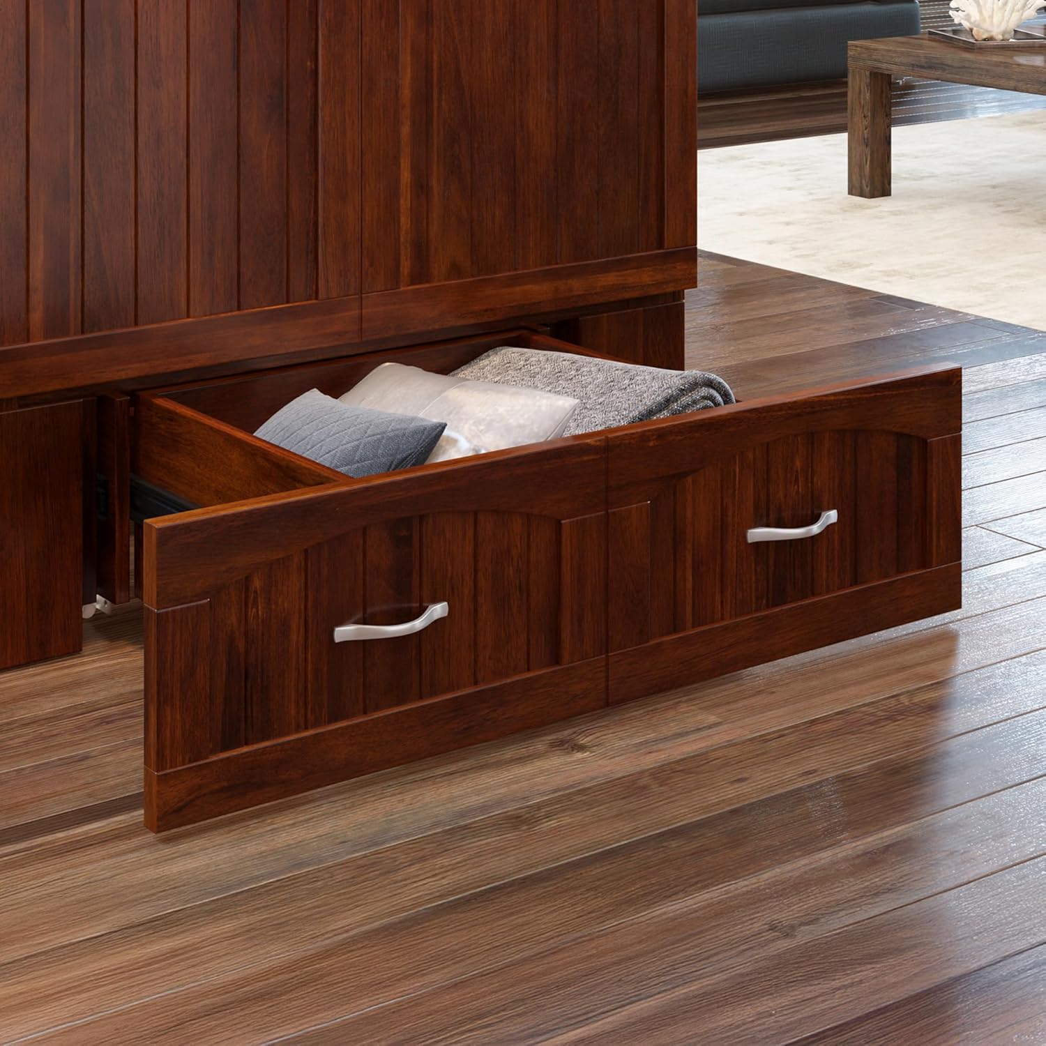 AFI, Southampton Murphy Bed Chest Twin XL with 6" Mattress, Storage Drawer & Built-in USB Charger, Walnut