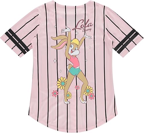 Miniatura 2 de Looney Tunes Camiseta de béisbol para mujer, camiseta de béisbol con botones de malla Lola Bunny, Tweety, Bugs and Taz