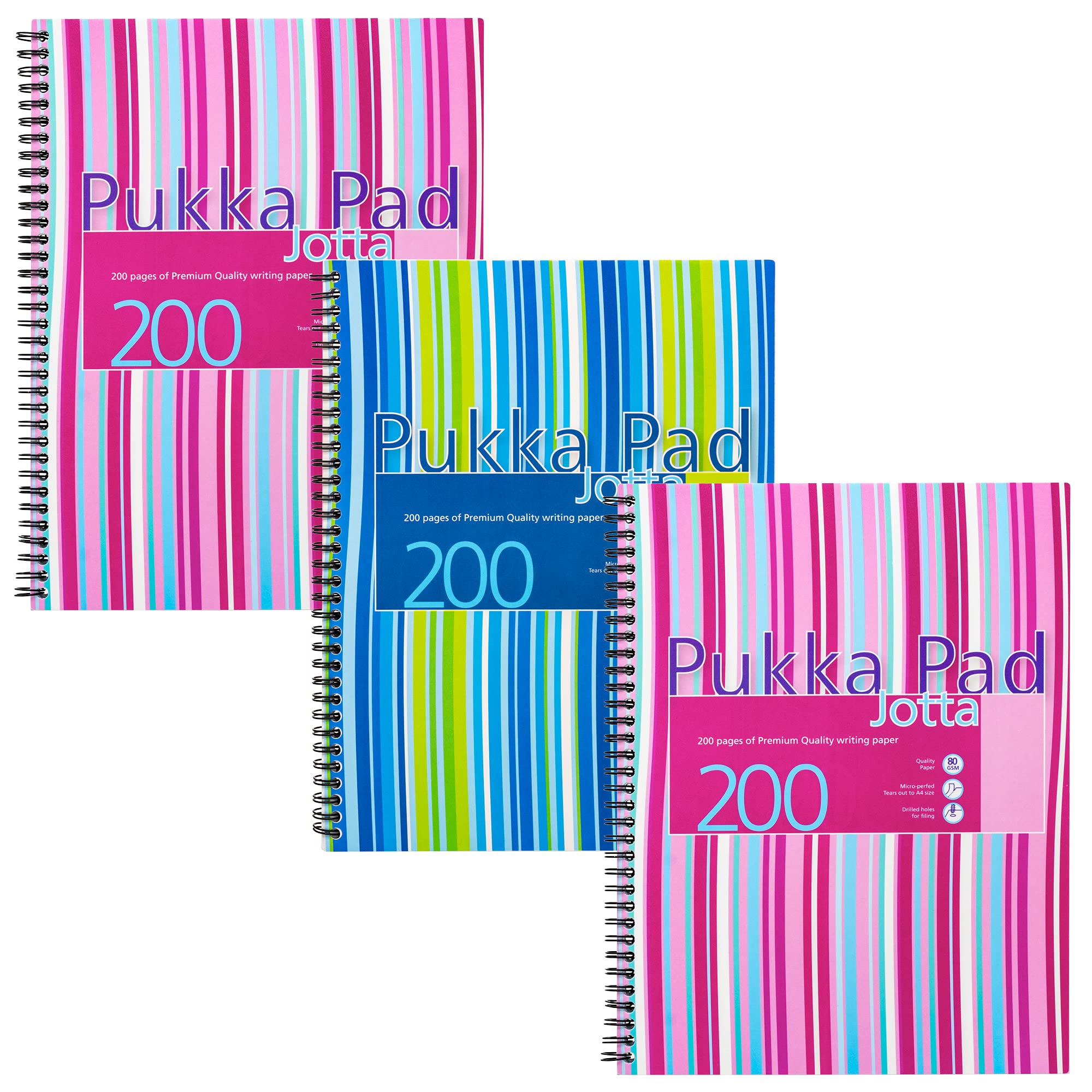 Pukka Pad A4 Polypropylene Cover Notebook Ruled 200 Pages Pink Stripe Pack of 3 (JP018)