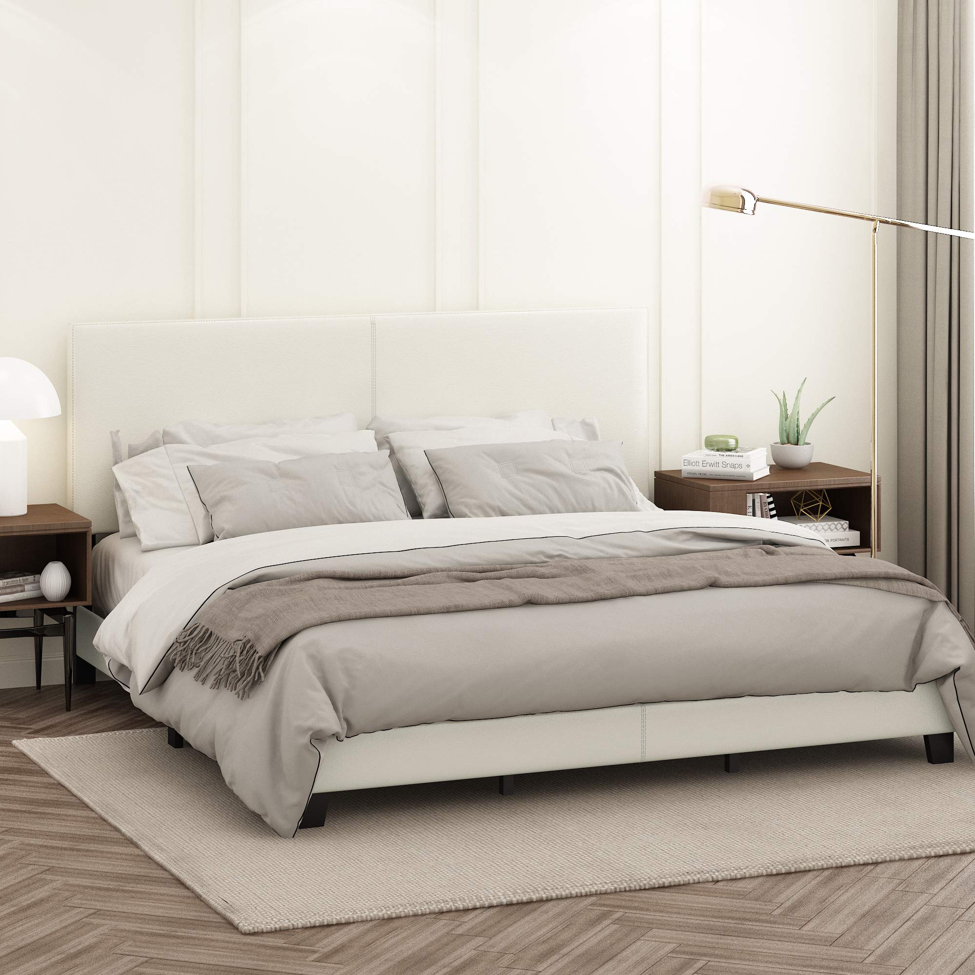 Photo 1 of FURINNO Pessac PU Leather Upholstrered Platform, King, White