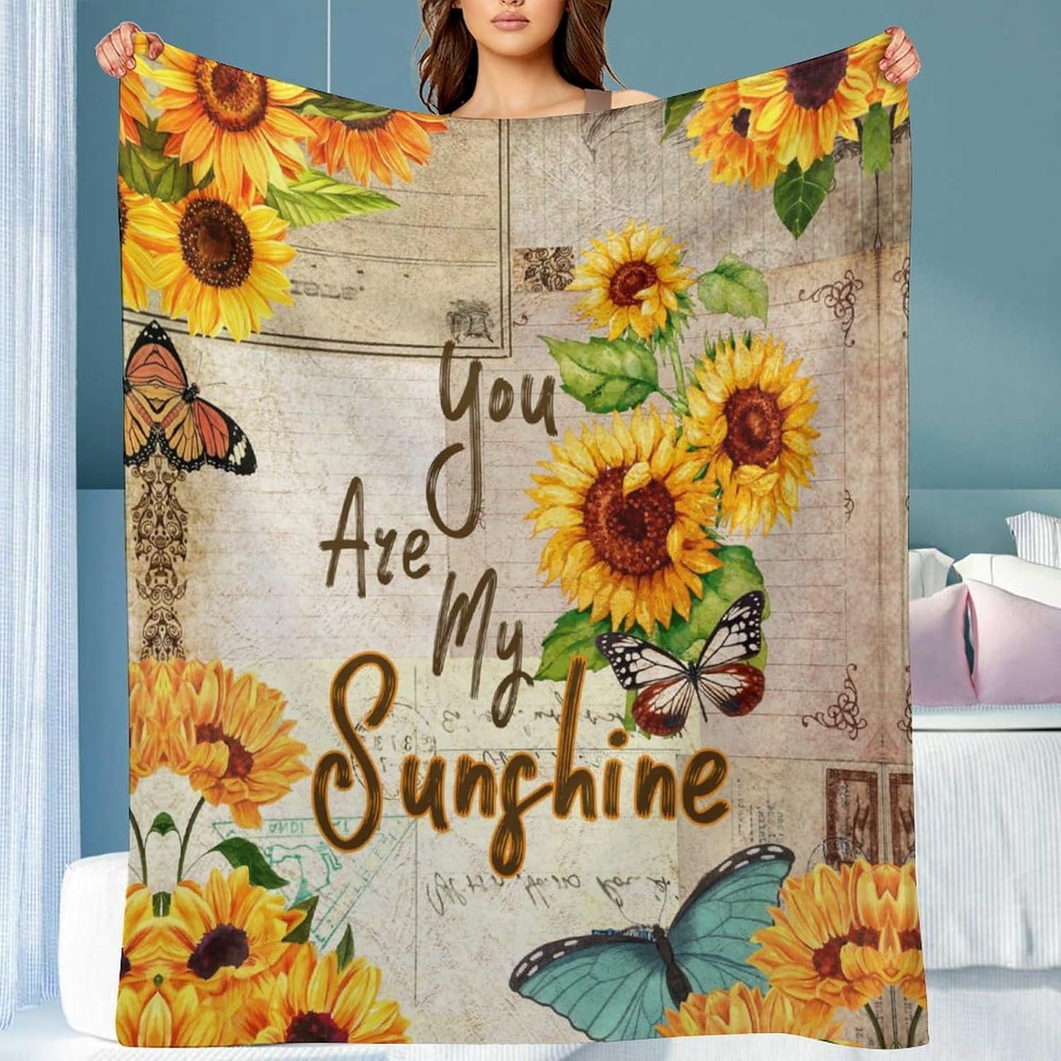 Sunflower Blanket Gifts for Women You are My Sunshine Throw Blanket Lightweight Flannel Inspirational Throw Blanket for Women Kids 60 * 80