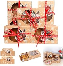 12 Packs Christmas Cookie Boxes with Clear Window - Food Grade Biscuit Kraft Bakery Treat Boxes with Oilpaper and Ribbons - Decorative Gift Box, Christmas Biscuit Packag Food Containers Party Favors