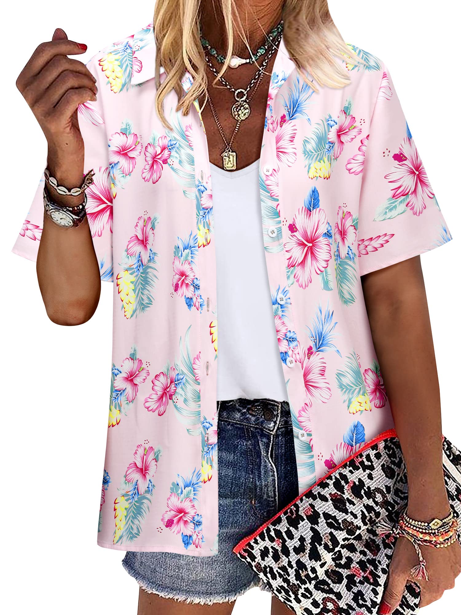 Zxzy Women Summer Hawaii Shirts Soft Cool Floral Tropic