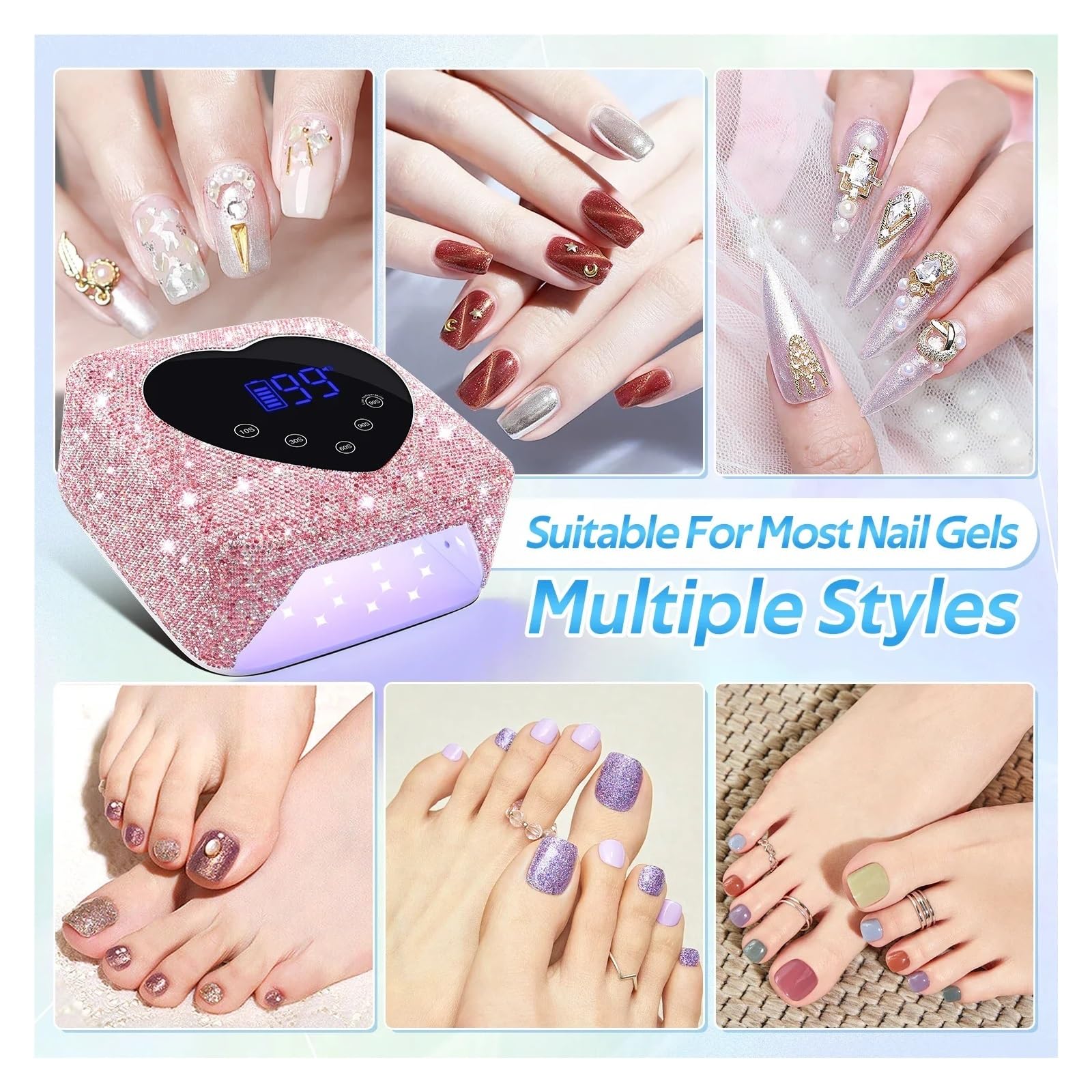 72W Cordless UV Nail Lamp Rechargeable 30 LEDs Dryer with 5 Timer Cabin Manicure Light for Nails Art Tools(6)