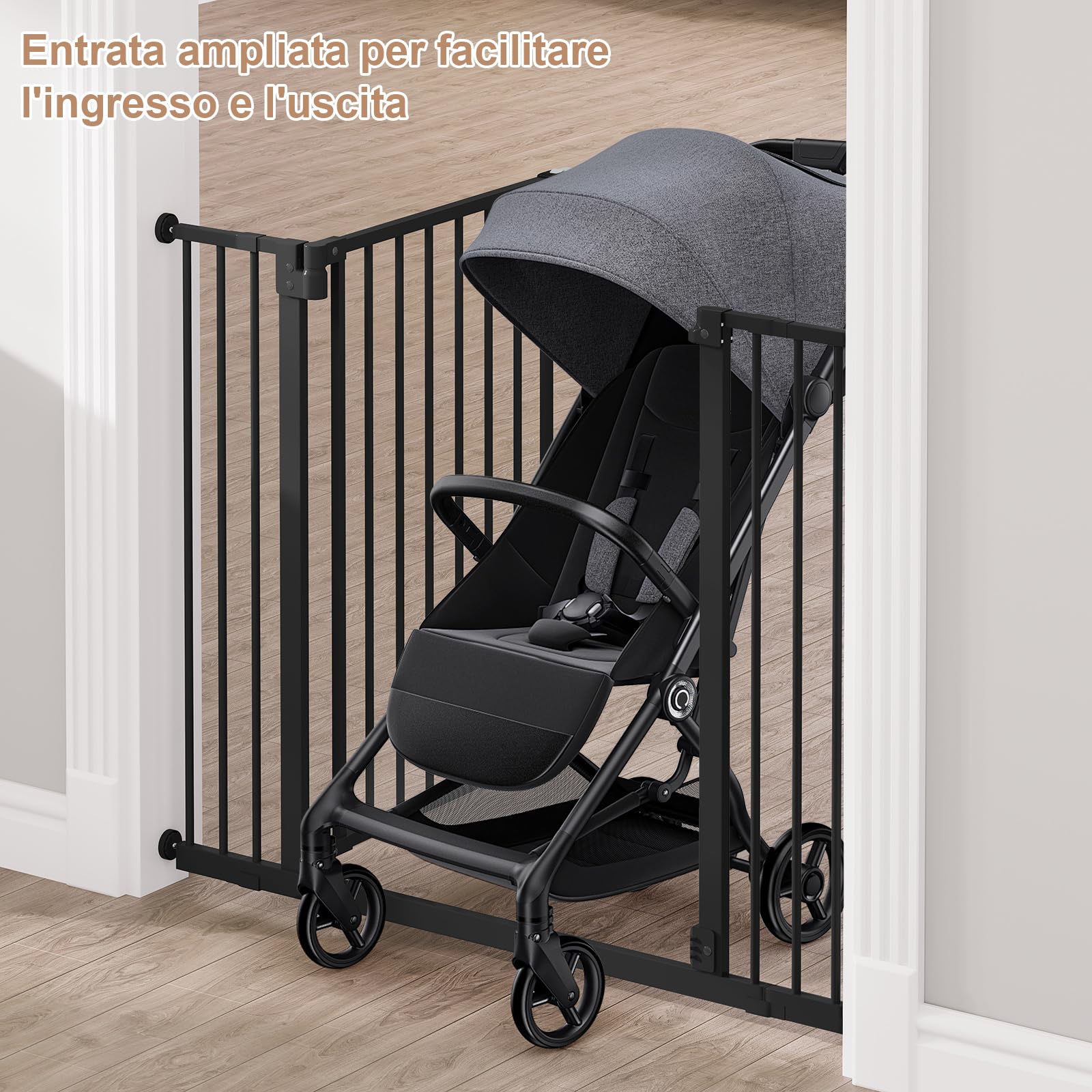 WOLTU Cancelletto per Bambini in Metallo, Cancello per Scale e Porte 75-87 cm, per Cani, Apertura Bidirezionale, Serratura Doppia, Montaggio con o senza Fori, Nero