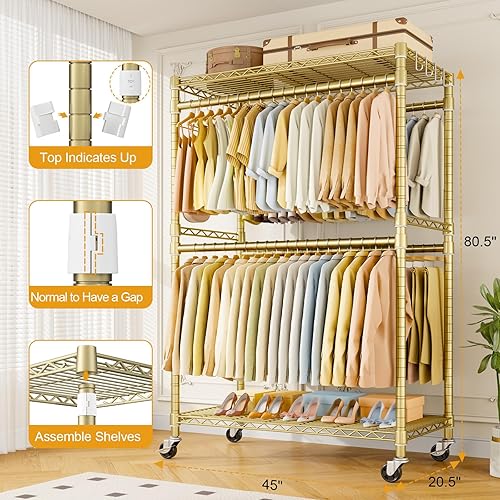 Miniatura 7 de P4 Plus - Perchero resistente para colgar ropa, percheros independientes con ruedas, perchero portátil de 45 pulgadas de ancho x 20.5 pulgadas de