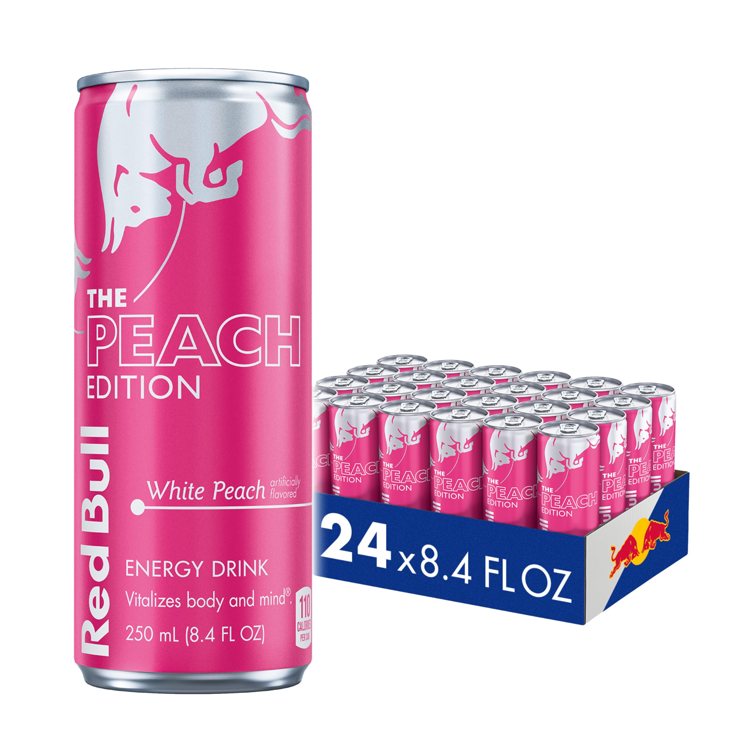 Red Bull White Peach Summer Edition Energy Drink, with 80mg Caffeine plus Taurine & B Vitamins, 8.4 Fl Oz, Pack of 24 Cans