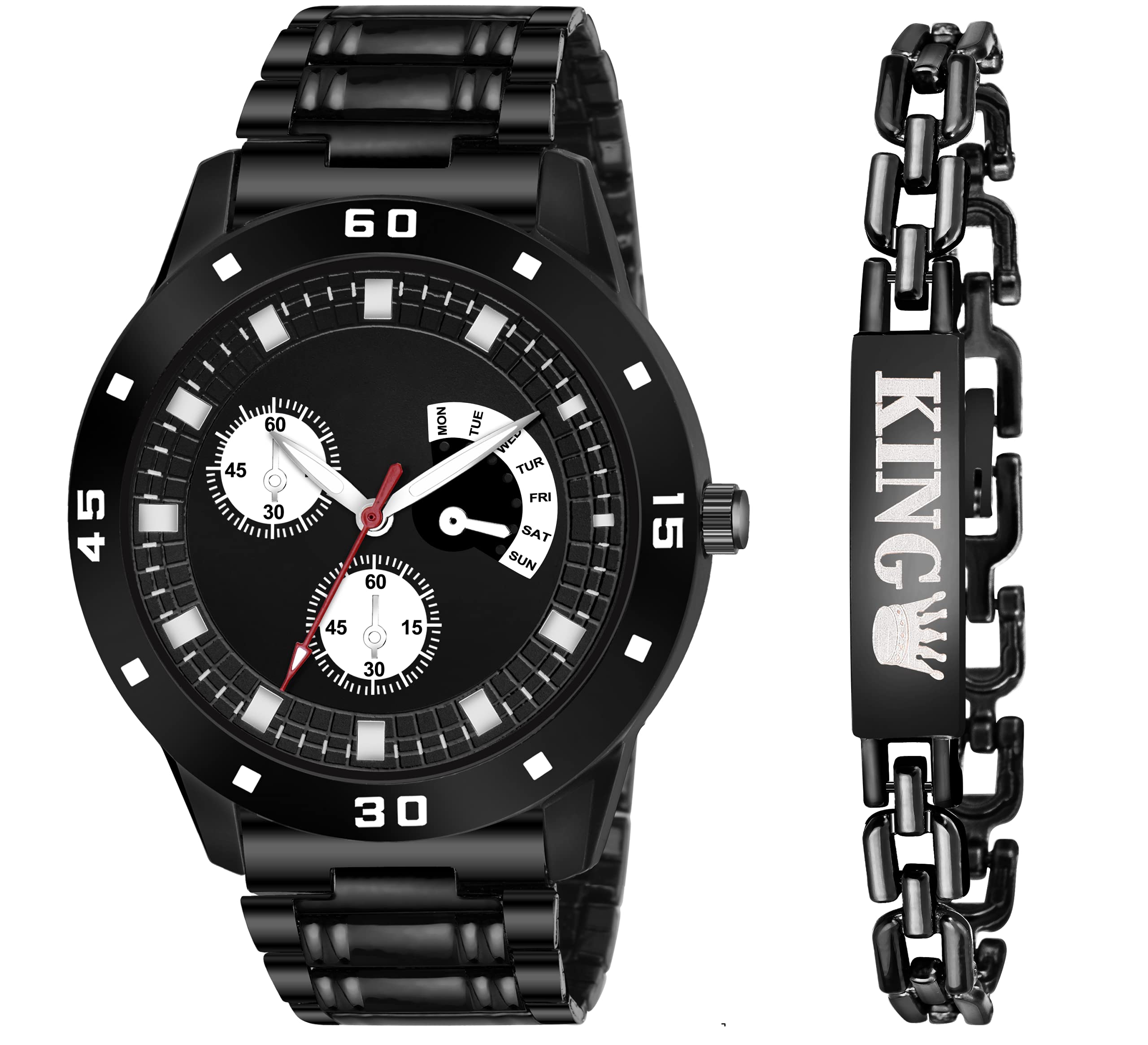 CERO Analogue Black Dial Metal Strap and King Bracelet Combo Watch for Men & Boyss (B097PZJYVS) Amazon Price History, Amazon Price Tracker