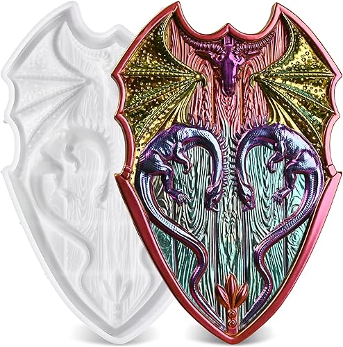 Actvty Moldes de silicona con escudo de dragón, moldes de resina epoxi grandes, molde de resina de estatua de animales 3D para decoración de resina