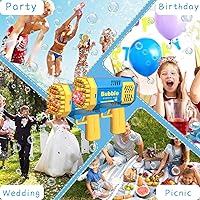 Vista 7 de 2 pistolas de burbujas con 2 botellas de solución de recarga para niños, máquina de burbujas iluminada de 40 agujeros para niños pequeños de 1 a 3