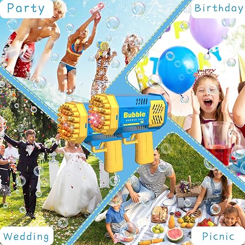 Miniatura 7 de Pistola de burbujas de 2 botellas con solución de recarga de 2 botellas para niños, máquina de burbujas iluminadas de 40 agujeros para niños