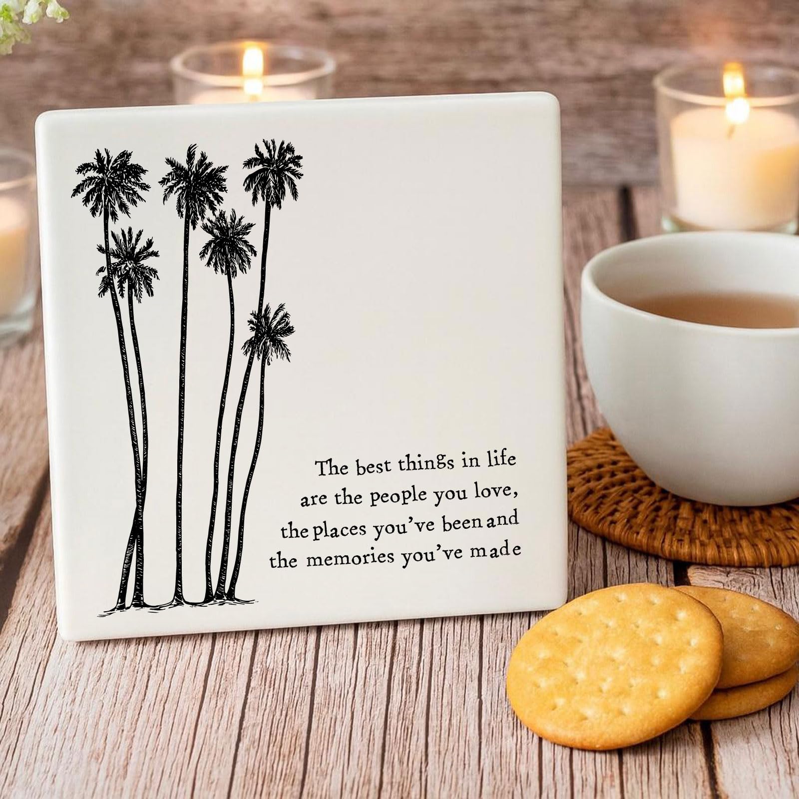 Luck And Luck White Porcelain Square Coaster - The Best Things In Life, Porcelain, Birthday Keepsake, Porcelain Coaster, Wedding Gift, Travelling Gift