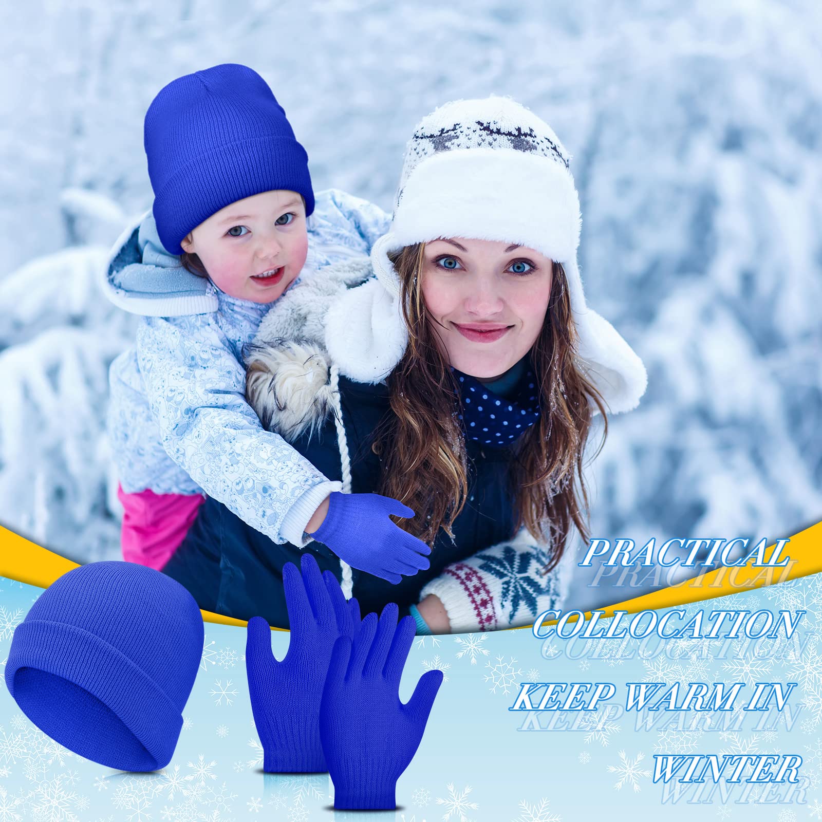 Xtinmee Wintermütze und Handschuhe für Kinder, warm, Strickmütze, dehnbar, volle Finger, Handschuhe, Uni, kaltes Wetter, 100 Stück, In verschiedenen Farben erhältlich, Einheitsgröße