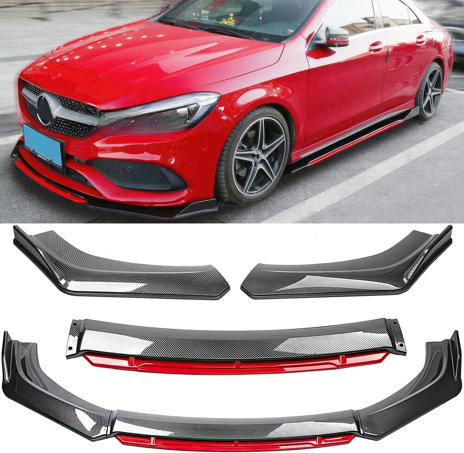 DREAMOTOR Universal Car 4 Pieces Kit Front Bumper Lip Spoiler Splitter Front Bumper Lip Splitter Body Kit Compatible with Honda Civic Accord Hyundai Chevy Silverado Dodge Cadillac Nissan Altima Ford