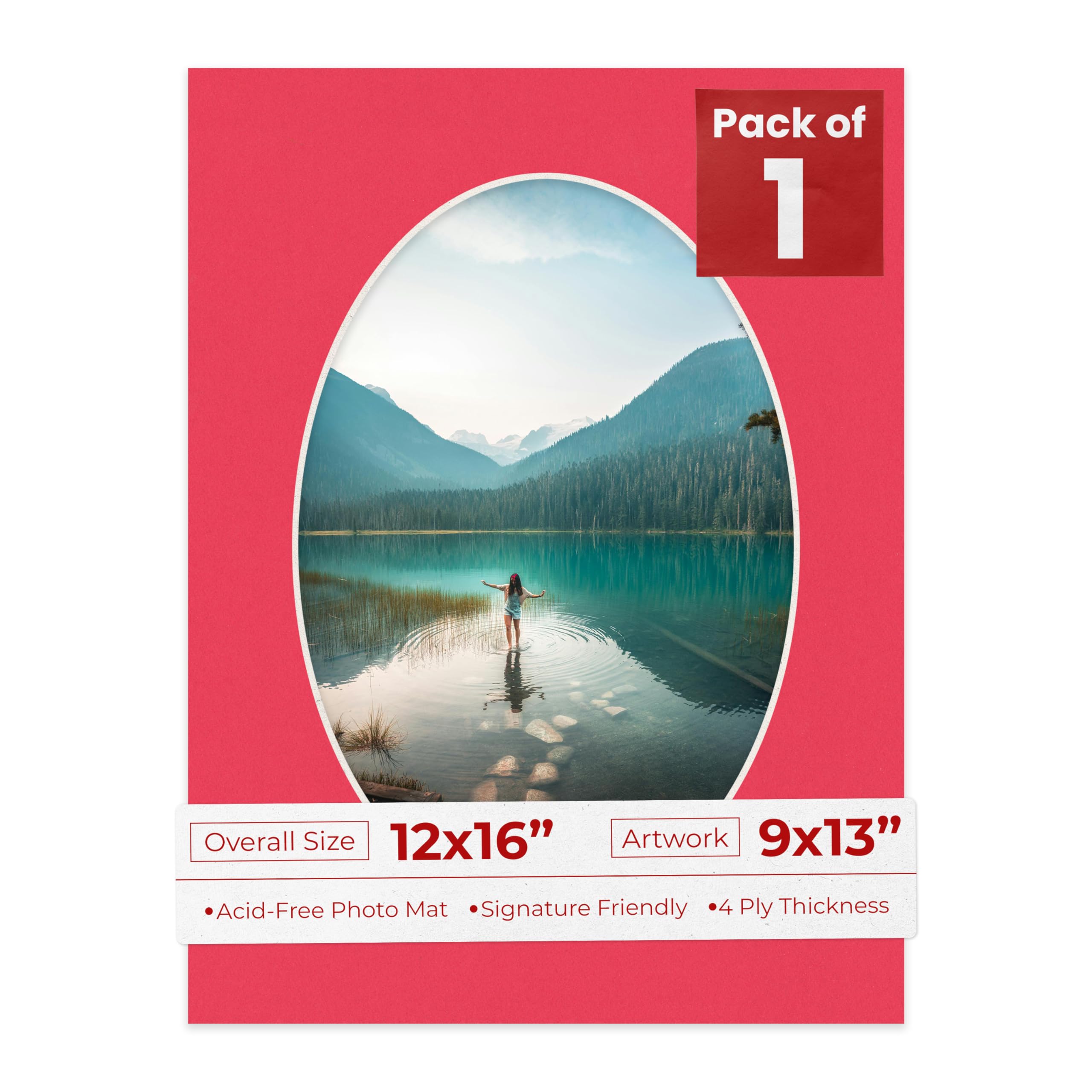12x16 Mat Bevel Cut for 9x13 Photos - Precut Cardinal Red Oval Shaped Photo Mat Board Opening - Acid Free Matte to Protect Your Pictures - Bevel Cut for Family Photos, Pack of 1 Matboard Show Kit With-image-6