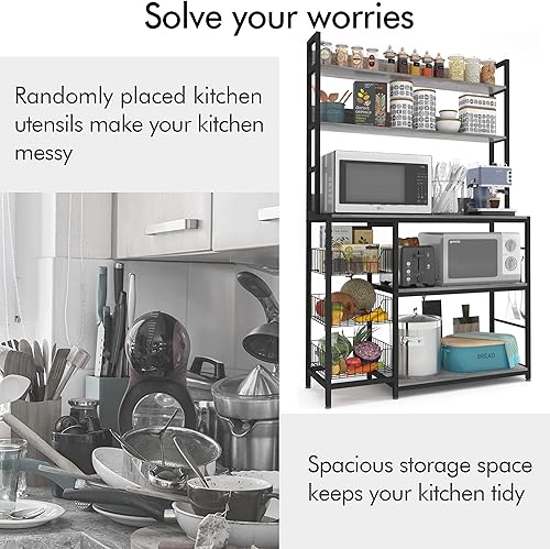 Miniatura 4 de Chnnmbrn Estante para hornear de cocina con cestas estante de cocina de pie independiente estante de almacenamiento de utilidad de cocina de 5