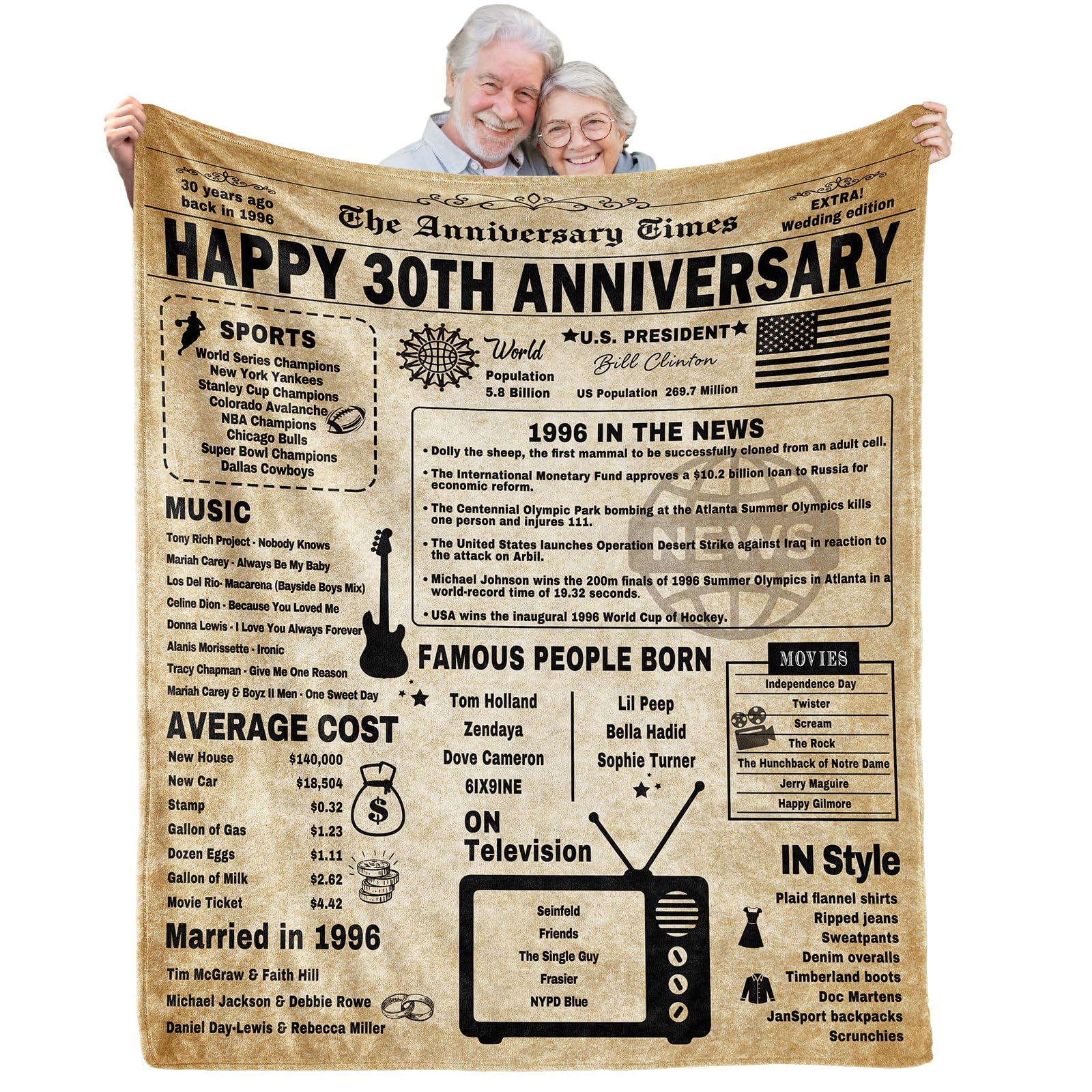 aisdfhsa 30th Anniversary Blanket Gifts Gift for 30th Pearl Wedding Anniversary 30 Years of Marriage Gifts for Her Him Couple Wife Husband Dad Mom