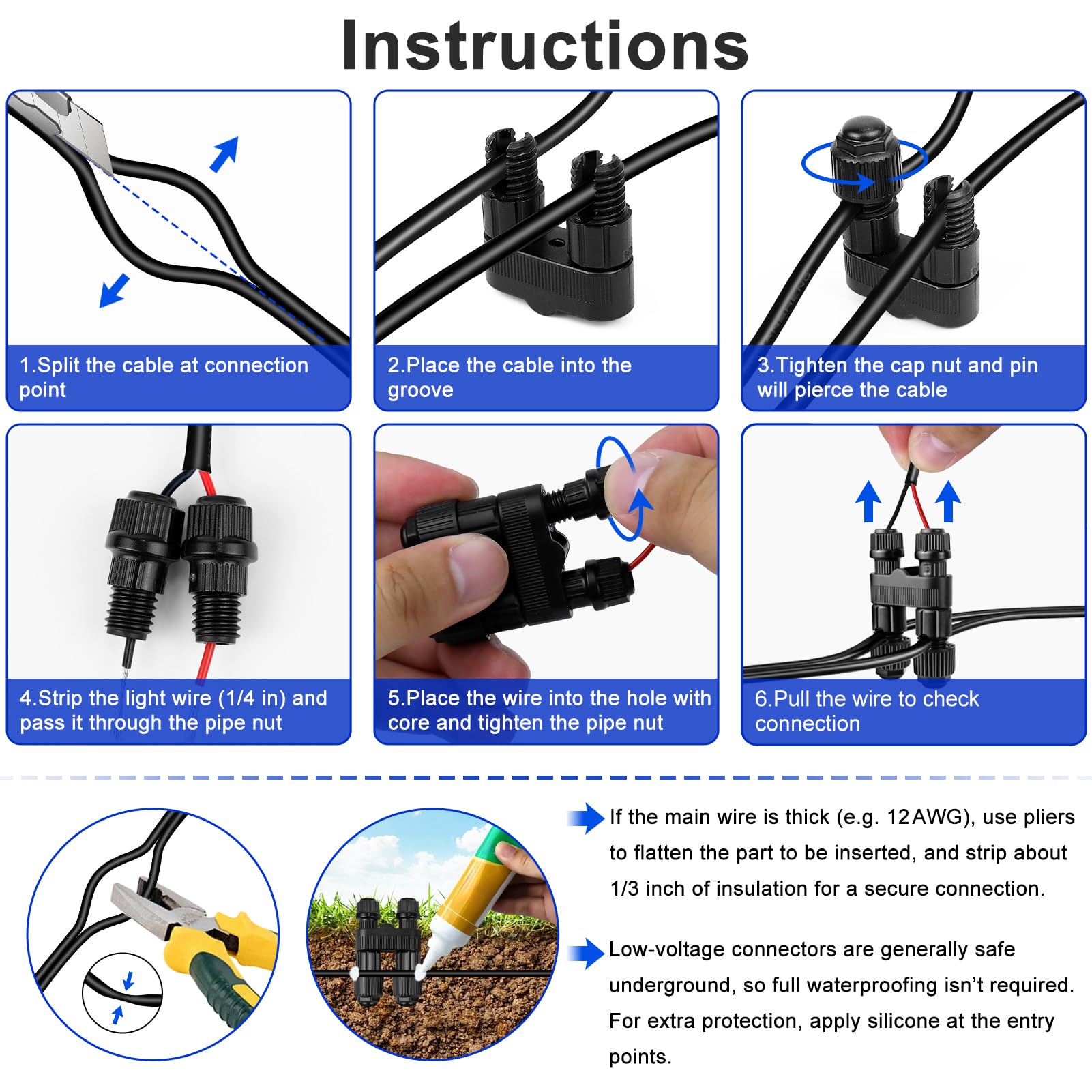 Conectores de cable de bajo voltaje, paquete de 36 conectores de iluminación de paisaje, conectores de cable de paisaje de bajo voltaje estilo Fastlock2 impermeables para cable de calibre 12-18, luces