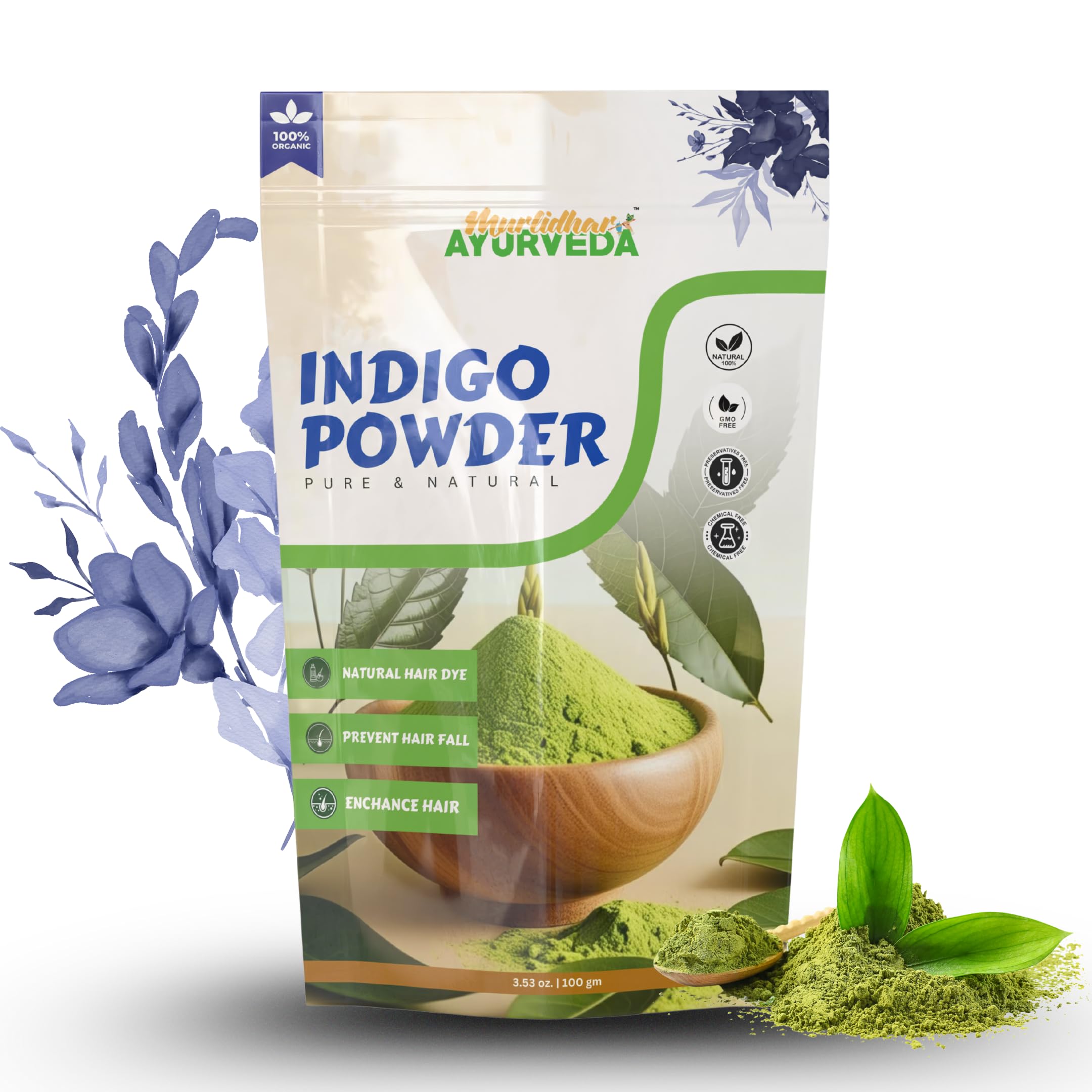 Murlidhar Ayurveda Pure Indigo Powder for Hair, Natural Black Hair Dye, Chemical-Free, 100g-image-49