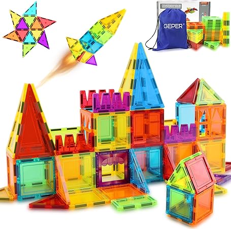 GEPER 32PCS Magnetic Tiles, Beginner Set Toddler Toys Girls &amp; Boys, Magnetic Building Blocks Toys for 3+ Year Old, Ideal Gift STEM Toys, Montessori Learning Sensory Magnet Tiles for Kids 3-4 Birthday
