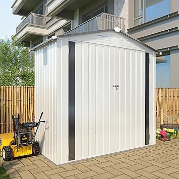 6x3.6FT Storage Shed, Outdoor Galvanized Steel Garden Shed with Lockable Door & Window, Waterproof Metal Tool Storage for Garden, Backyard, Patio, Lawn