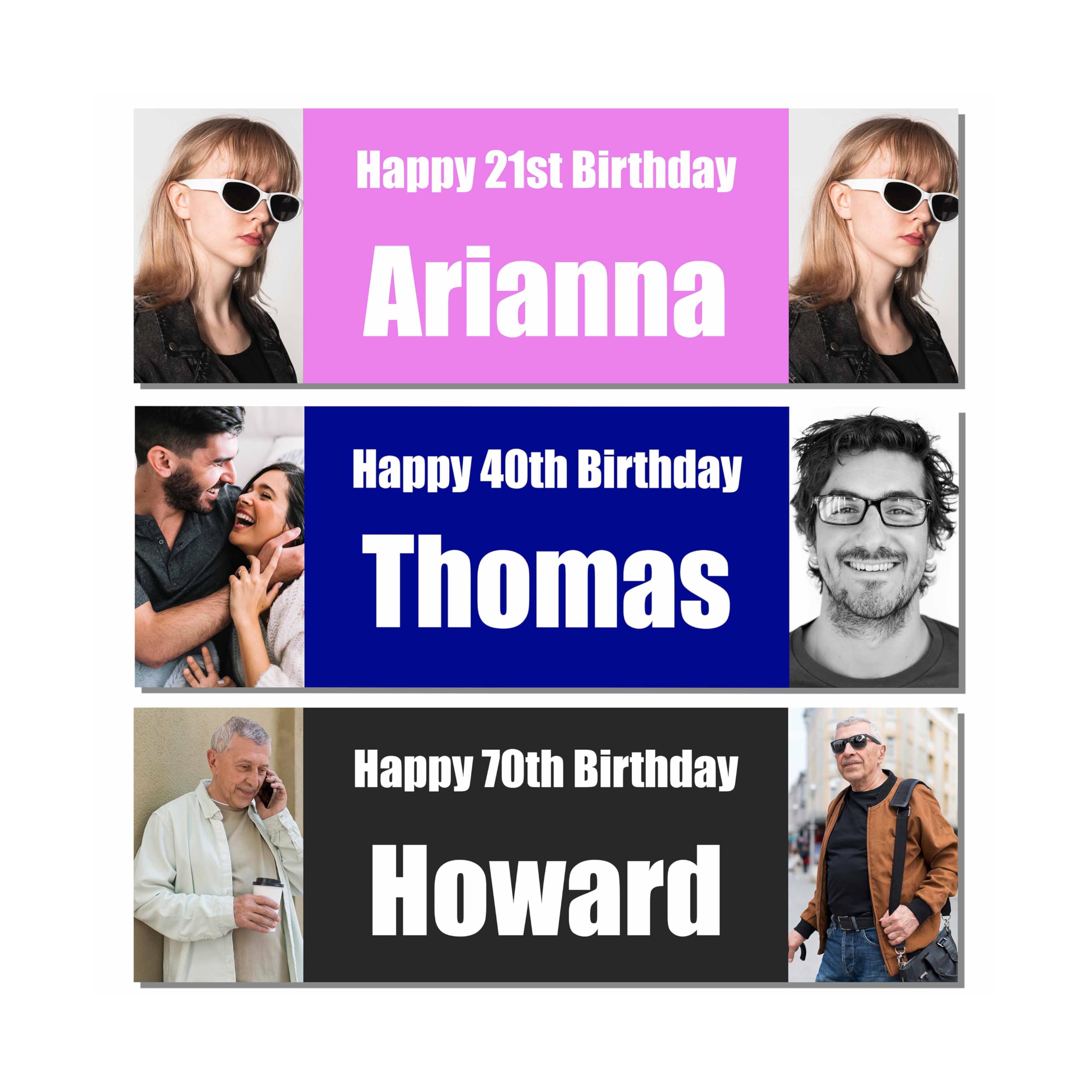 Personalised Party Birthday Photo Banner for Men for Women 16th 18th 21st 30th 40th 50th 60th 70th 80th Custom Party Poster