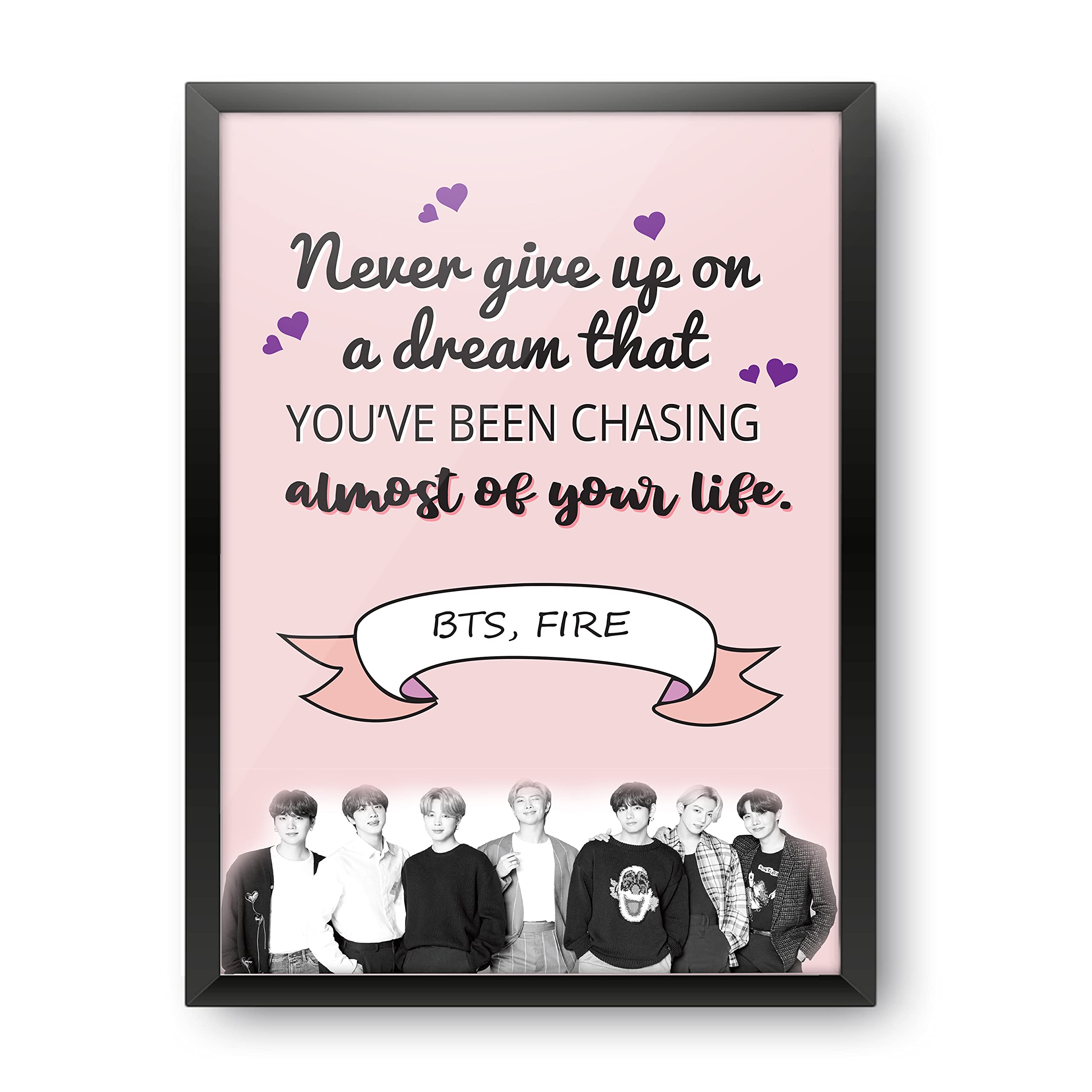 MC SID RAZZ BTS - Never Give Up Fire Design Poster with Frame - Multicolor, A4