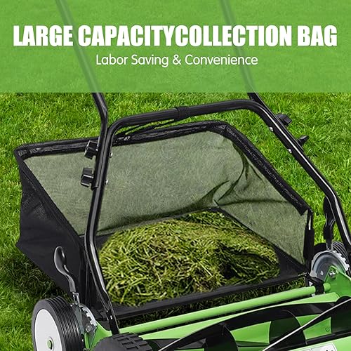 Miniatura 6 de TBVECHI Cortacésped de carrete, cortacésped manual de 5 cuchillas de 16 pulgadas, cortacésped de empuje de altura de corte ajustable con colector de
