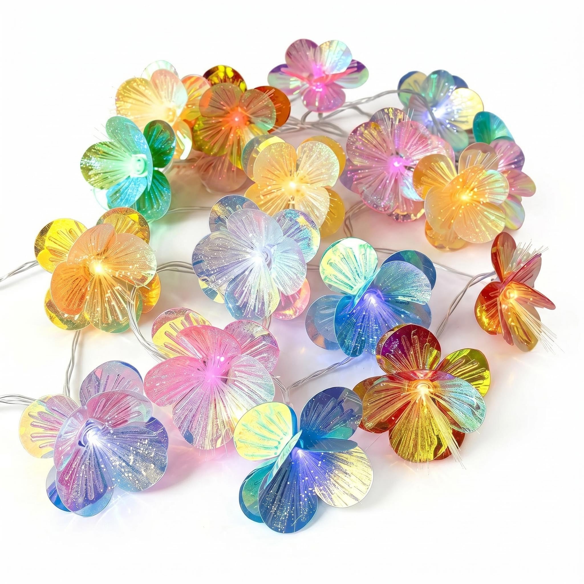DiiWmme Fiber Optic Flower String Lights Battery Operated, 2M 10 LED Iridescent Flower Garland Lights,Fairy Lights for Indoor Outdoor Wedding Christmas Easter Home Decoration (Multicolor)