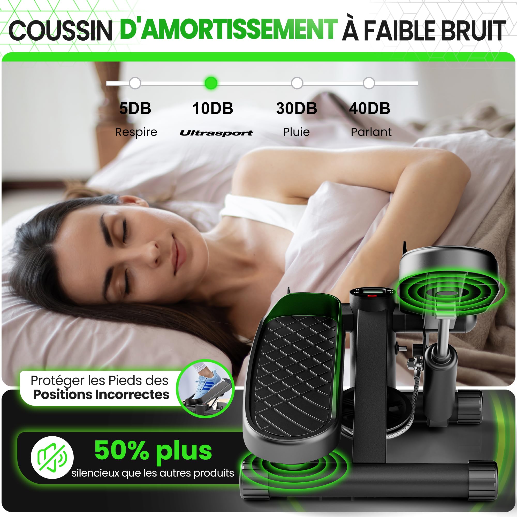 Ultrasport Mini Stepper Fitness Appartement avec Écran LCD Multifonction et Cordes de Puissance I Home Step Steppers Escalier Sport pour l'Entraînement des Jambes, des Bras, des Fesses