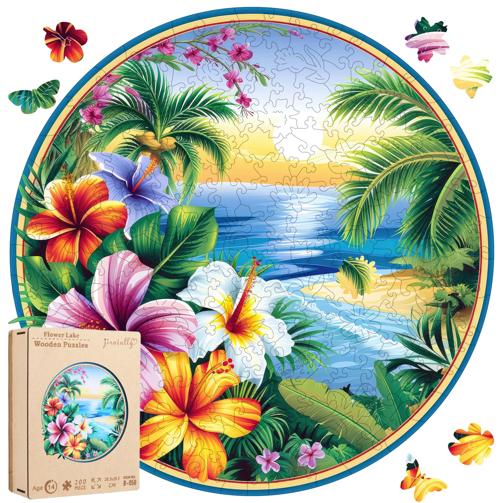 jiroinlly Wooden Puzzles for Adults, Landscape Puzzle Challenge Jigsaw Puzzles 200 Piece (Medium,11.2 in) Thickened Unique Shapes Family Reunion Puzzle, Best Gift for Adults and Kids, Family Game
