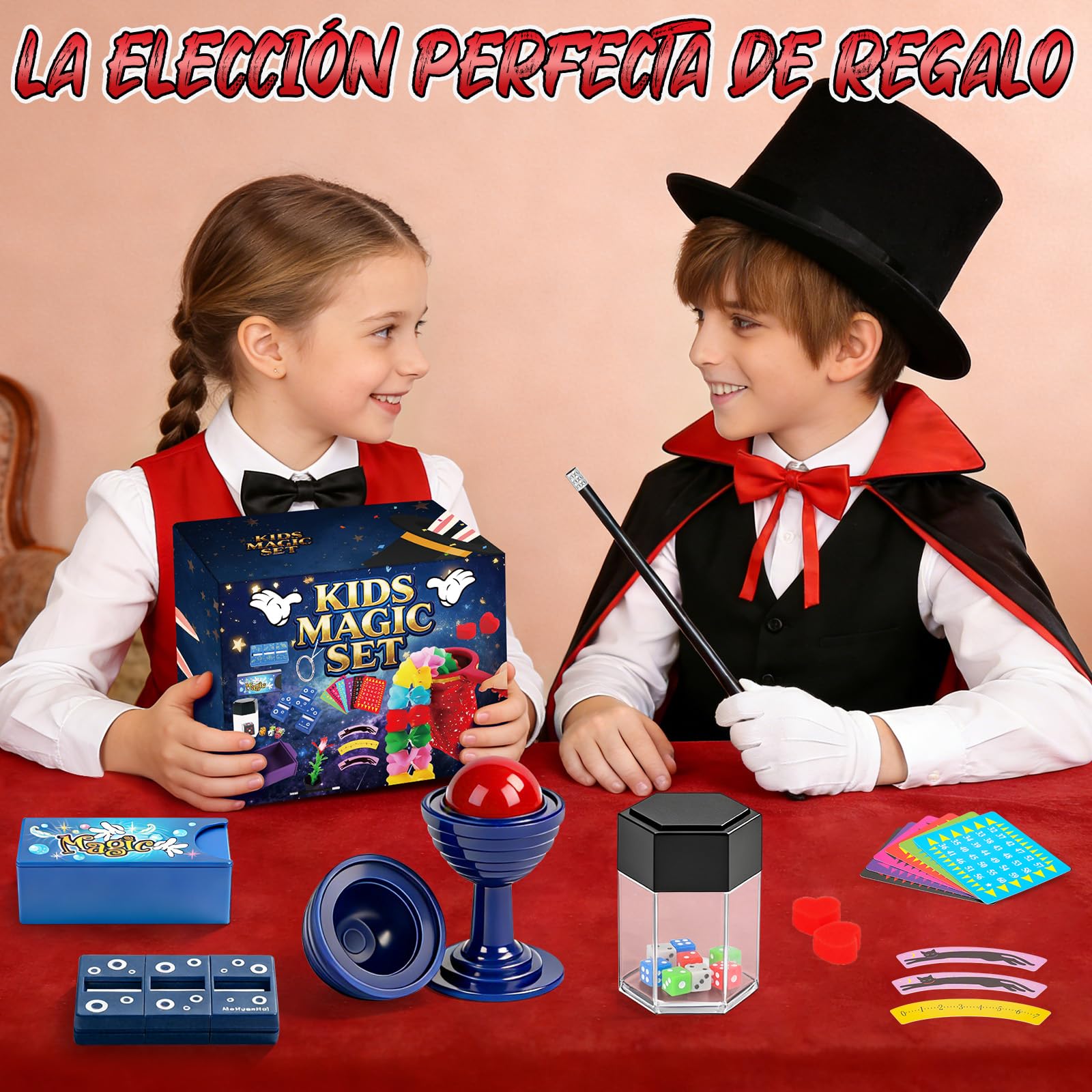 BuzzoXerex Juego de Magia, Disfraz Mago Niño con Accesorios de Mago e Instrucciones, Juego de Magia Niños 6 7 8 9 10 11 12 Años para Carnaval