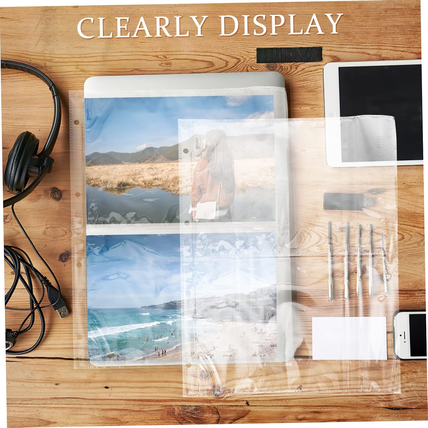GLEAVI 50pcs Inserted Photo Sleeves for Collecting Postcards Six Looseleaf Album Pages Transparent Storage Pockets for Photos and Cards for Organizing Memories