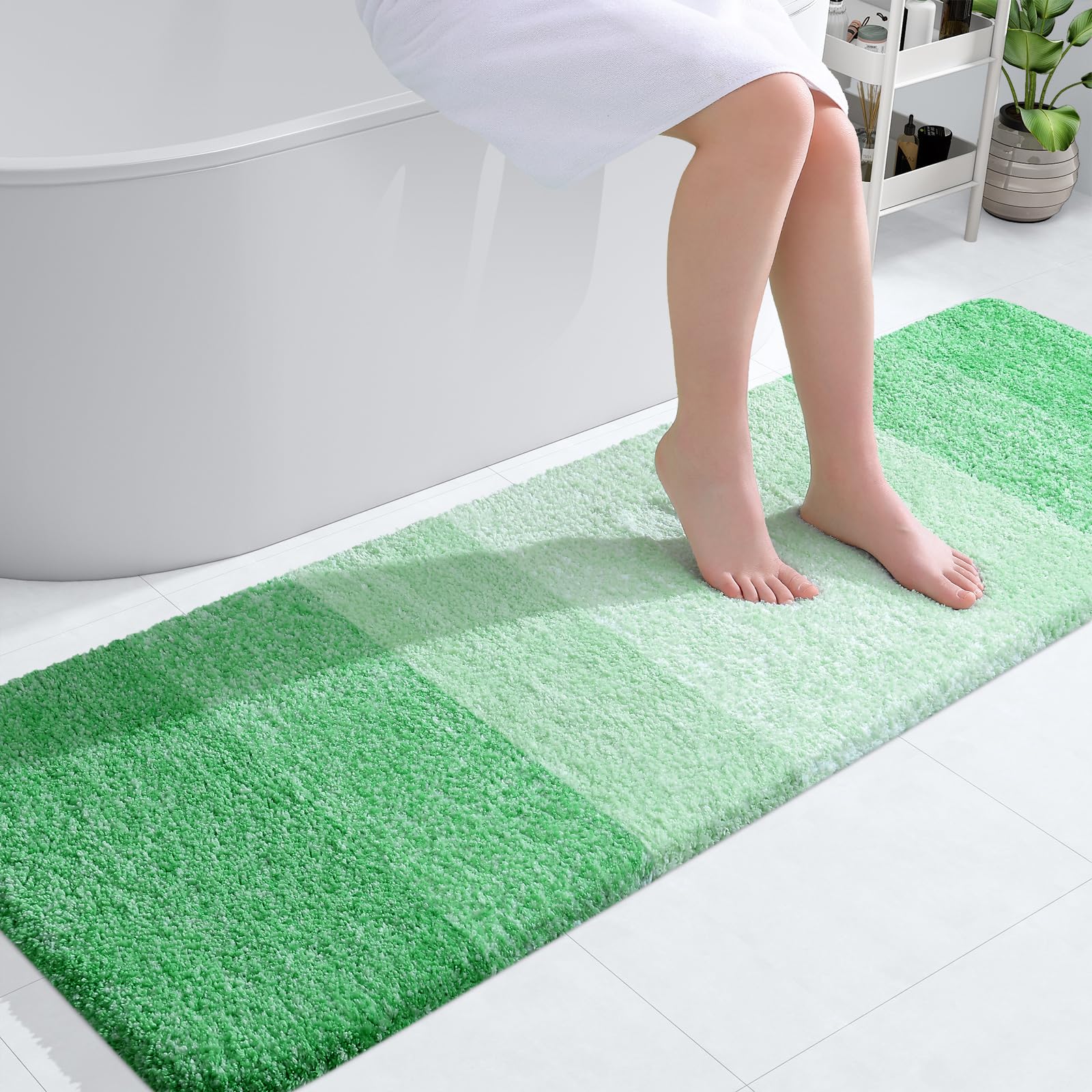 OLANLY Bathroom Runner Rug 59x20, Extra Soft Absorbent Microfiber Bath Rugs | Green, Non-Slip Quick-Drying Rubber Backing, Machine Washable Long Bath Mat for Floor, Tub and Shower, Home Decor Accessories
