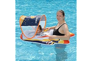 2-in-1 Pool Baby Float with Canopy, Mommy and Child Seat Pool Float,...