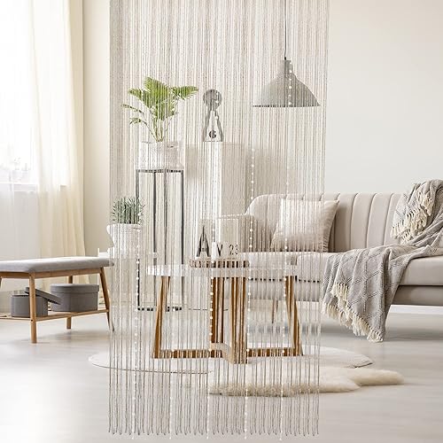 Miniatura 2 de Cortinas blancas con cuentas para puertas de 36 x 77 pulgadas, cortina de cuentas con borlas de cristal para colgar en la puerta, cortinas de