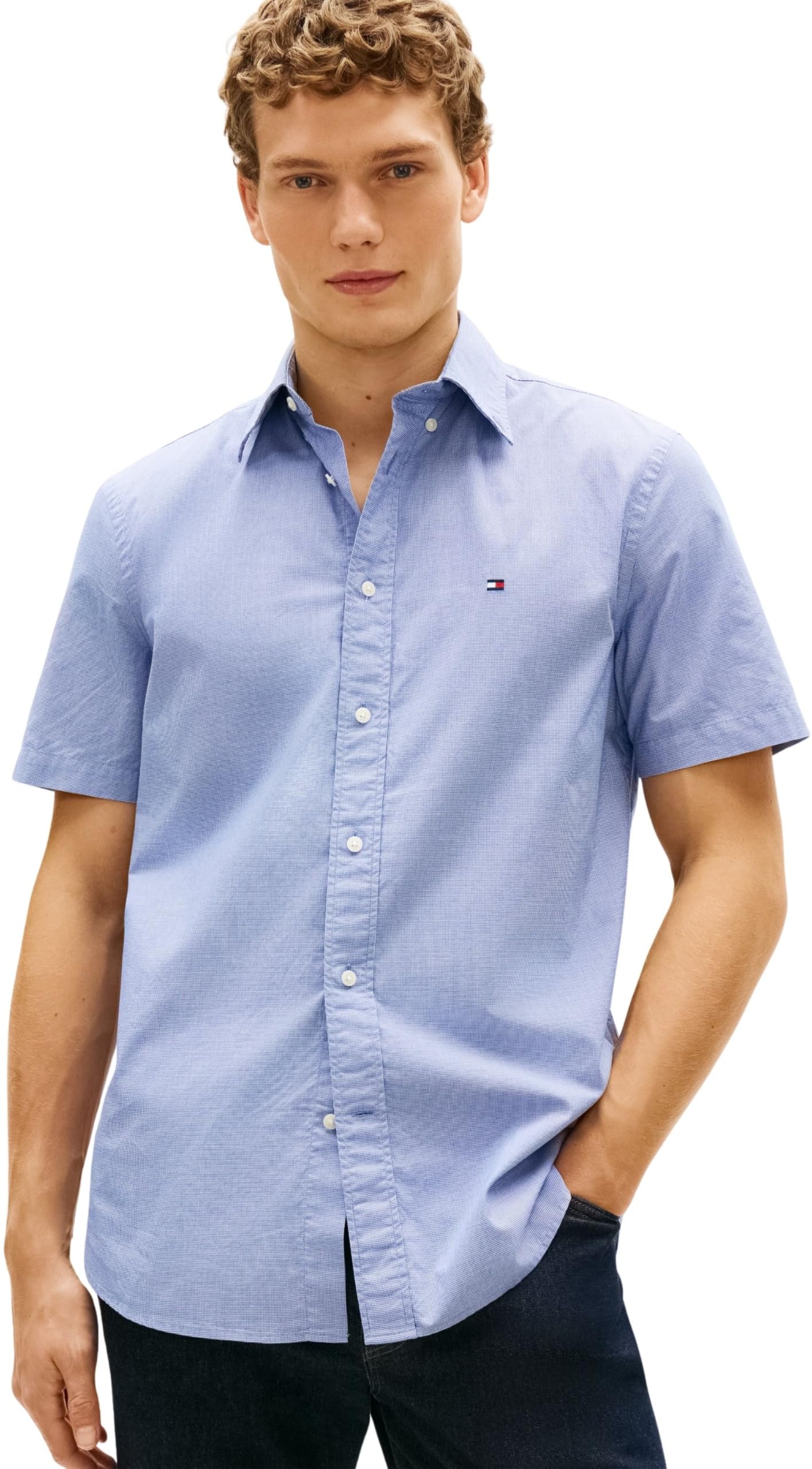 Tommy Hilfiger Herren Flex Poplin Houndstooth Ss Shirt Mw0mw38589 S/S Shirt (1er Pack)