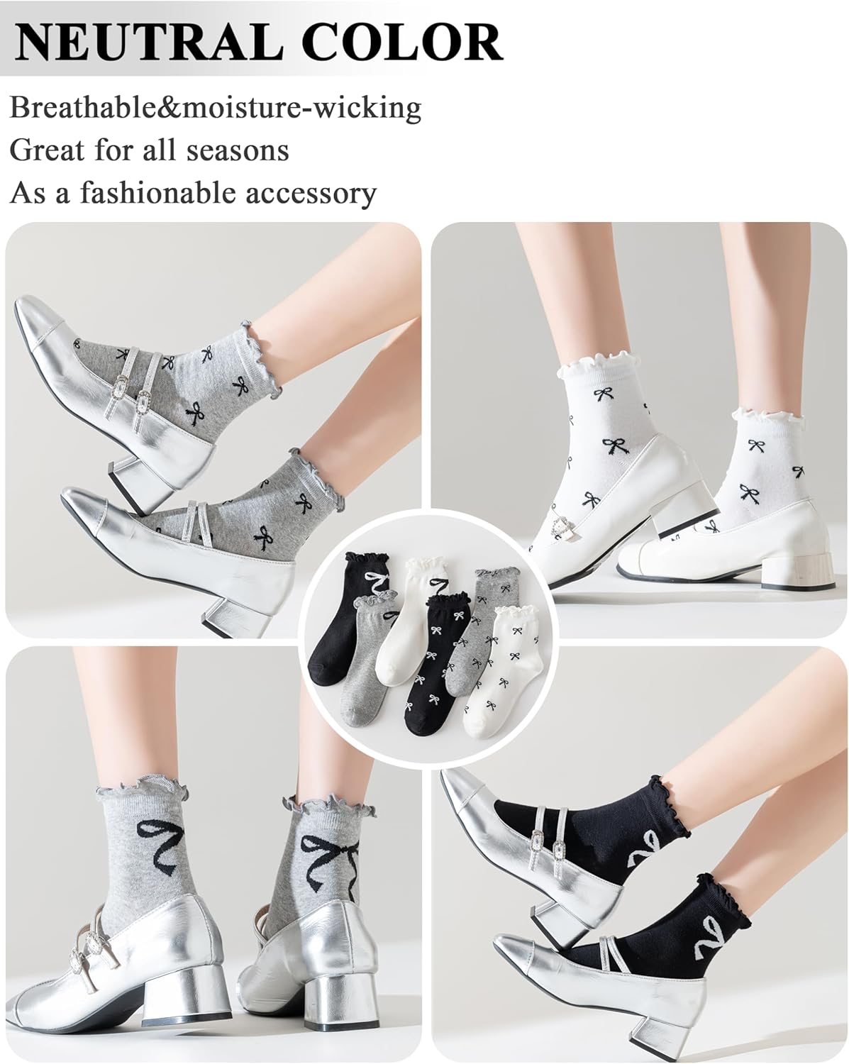 Women's Ankle Socks,Ruffle Cuff,Cute Vintage Patterned,Casual Dress Sock,Princess Lettuce Floral Socks 6Pack - Image 8