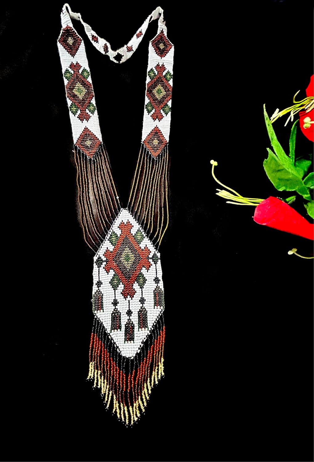 Long Beaded Necklace – Boho Native Handmade Seed Bead Tassel Necklace, Bohemian Large Statement Beaded Necklace for Women - Image 4