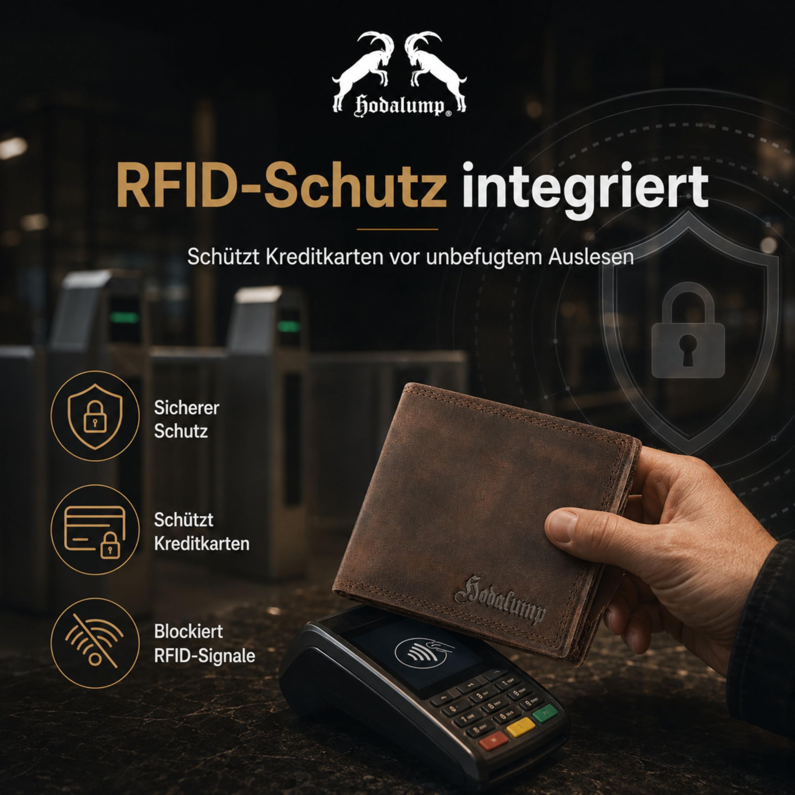 hodalump - Premium Echt-Leder Geldbörse mit RFID-Schutz & Münzfach - Geldbeutel für Damen & Herren - Portmonee aus Büffelleder - Klassische Männer Brieftasche - Ledergeldbörse aus Echtleder in Braun